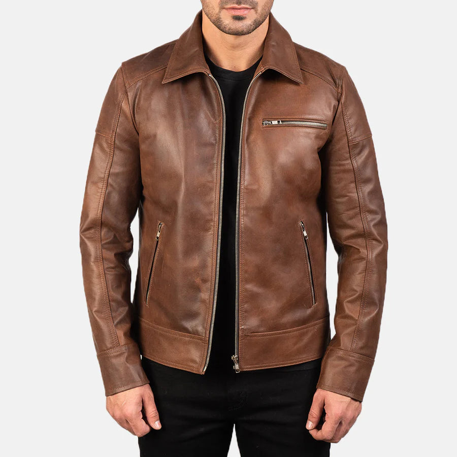 KARACHI JACKET Shirt Collar Biker Style Leather Jacket For Men