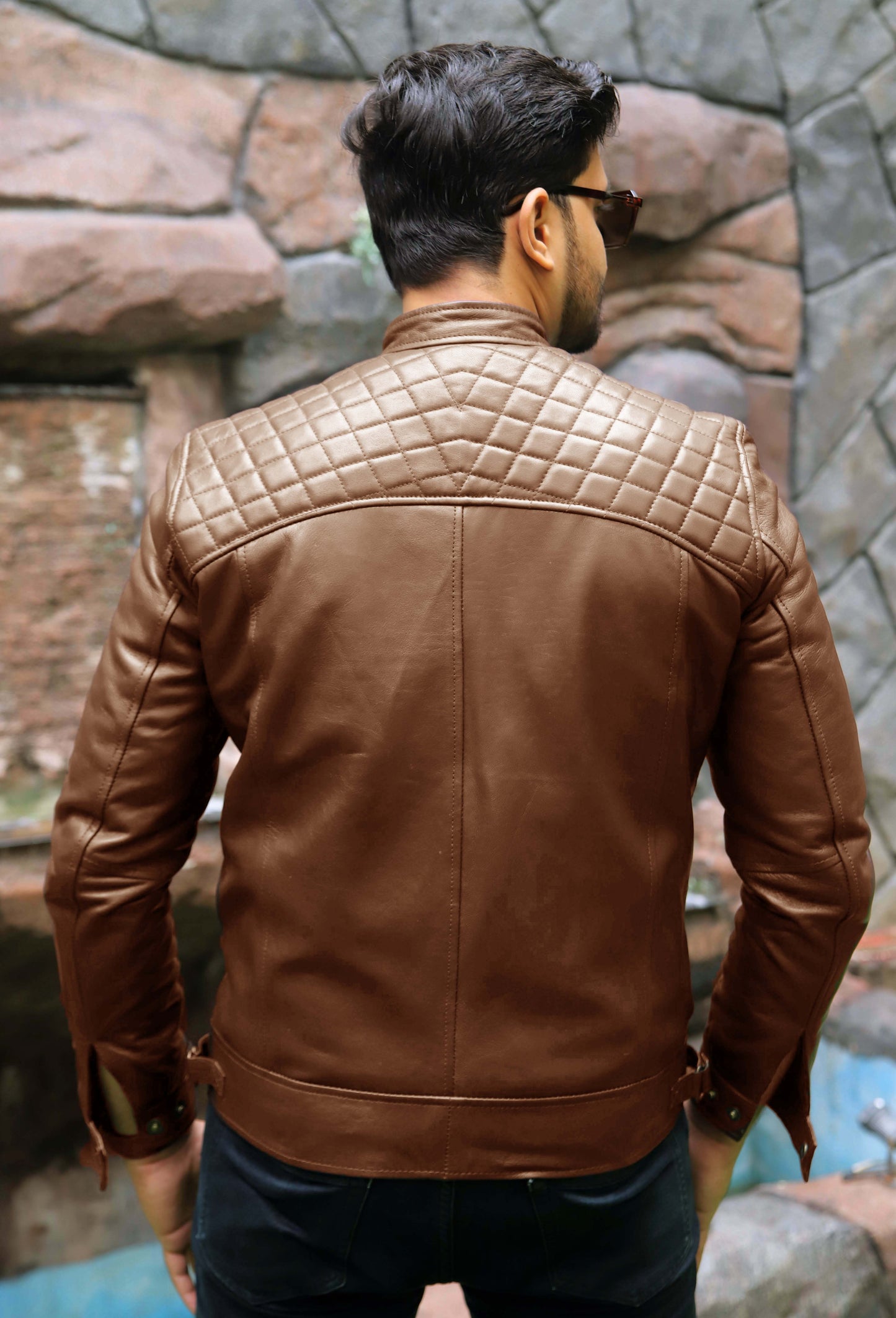 SAHIWAL JACKET Men's Leather Jacket For Men, Diamond Style Biker Jacket For Men-Cognac