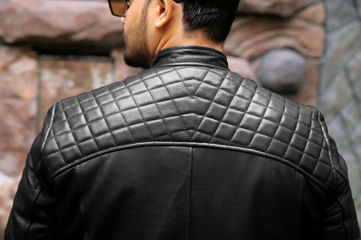 SAHIWAL JACKET Men's Leather Jacket For Men, Diamond Style Biker Jacket For Men-Jet Black