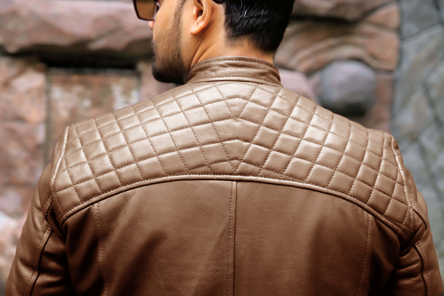 SAHIWAL JACKET Men's Leather Jacket For Men, Diamond Style Biker Jacket For Men-Cognac