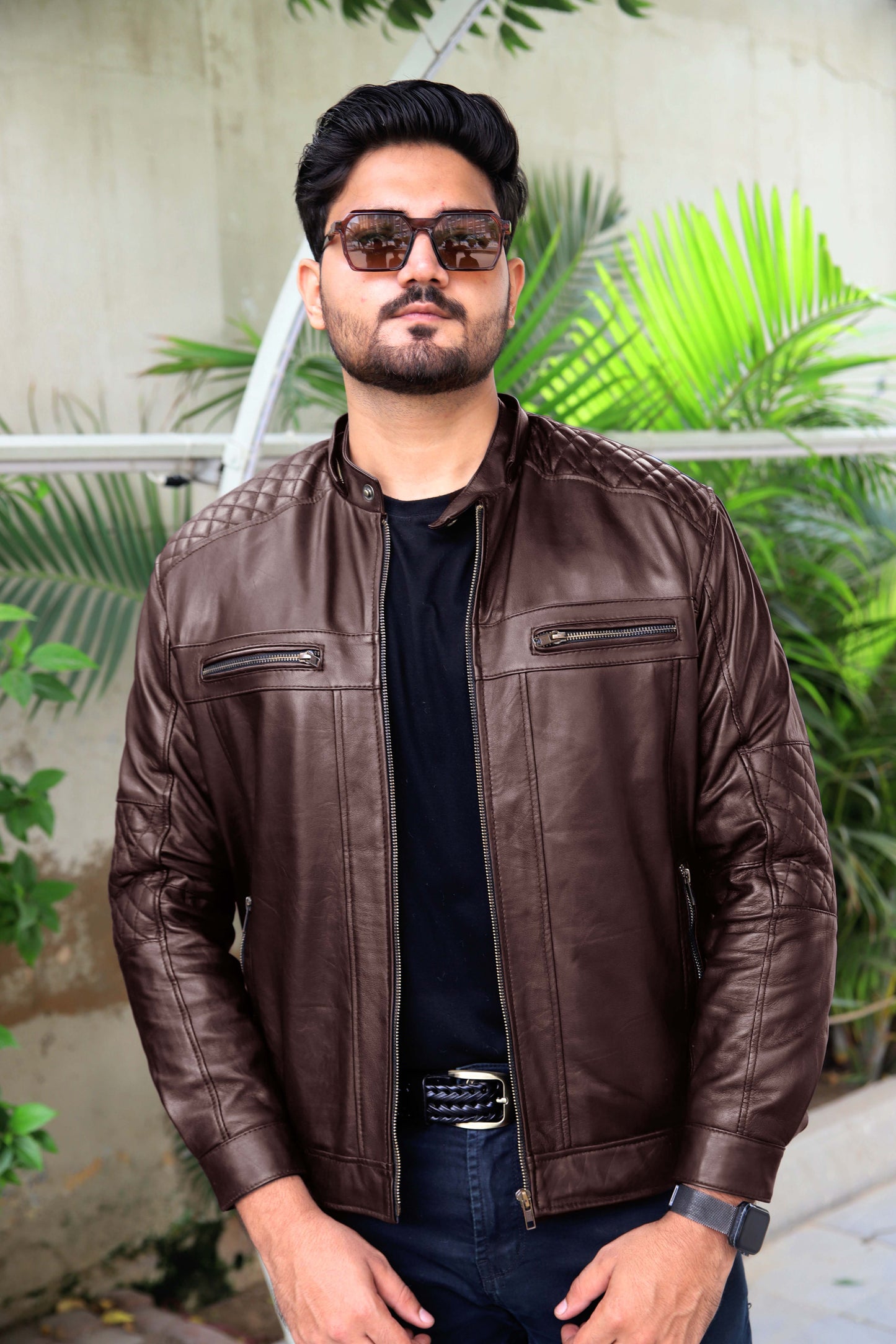 KOHAT JACKET Men's Leather Jacket With Fur Inner & (Removeable Hood), Biker Hooded Leather Jacket For Men- Brown