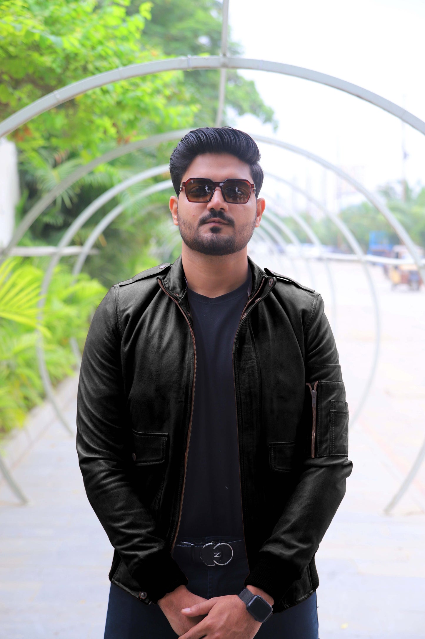 JHELUM JACKET Men's A2 Aviator Bomber Leather Jacket For, Men's Leather Jacket- Black