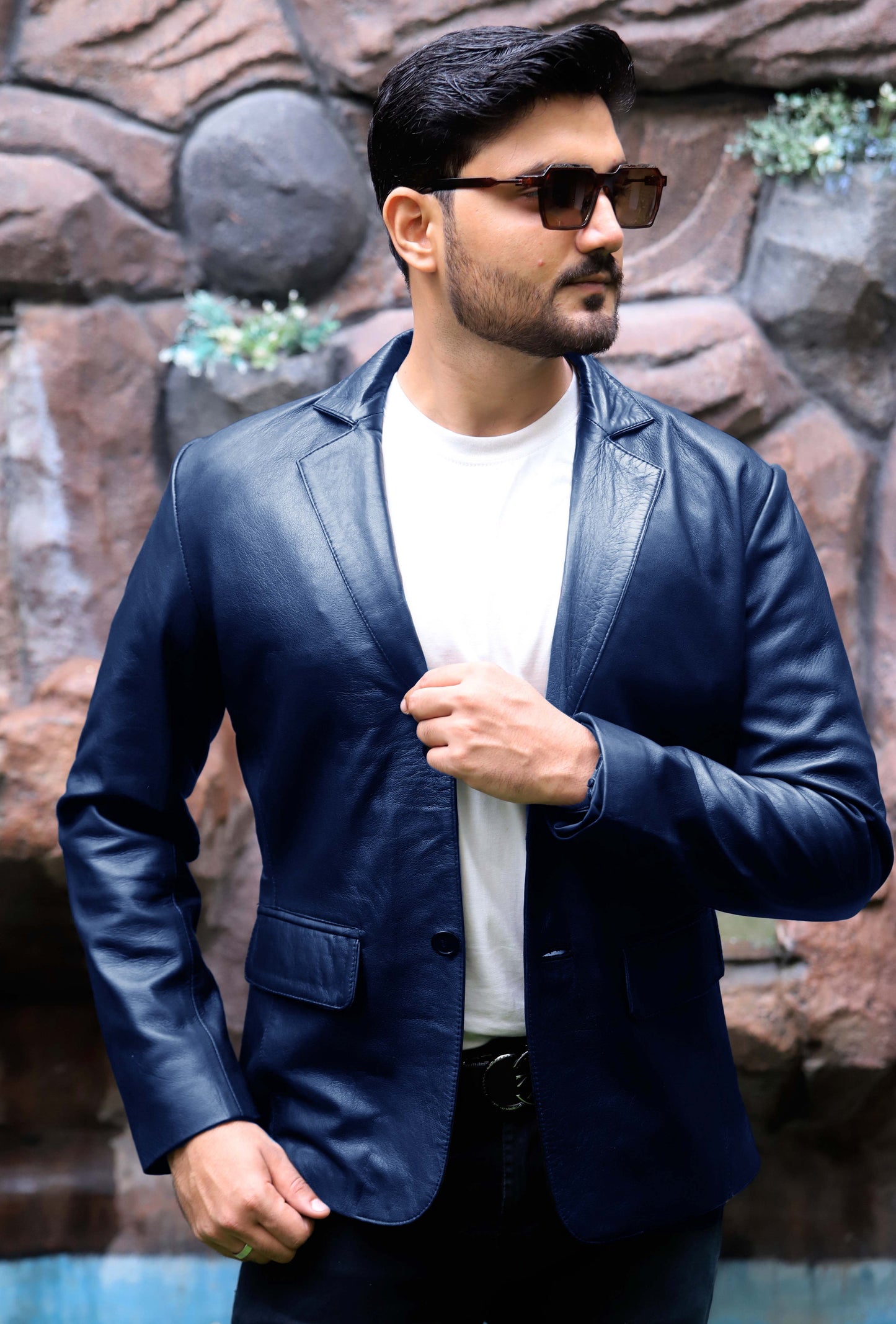 CHINIOT JACKET Men's  Leather Blazer, Formal Leather Blazer For Men- Blue