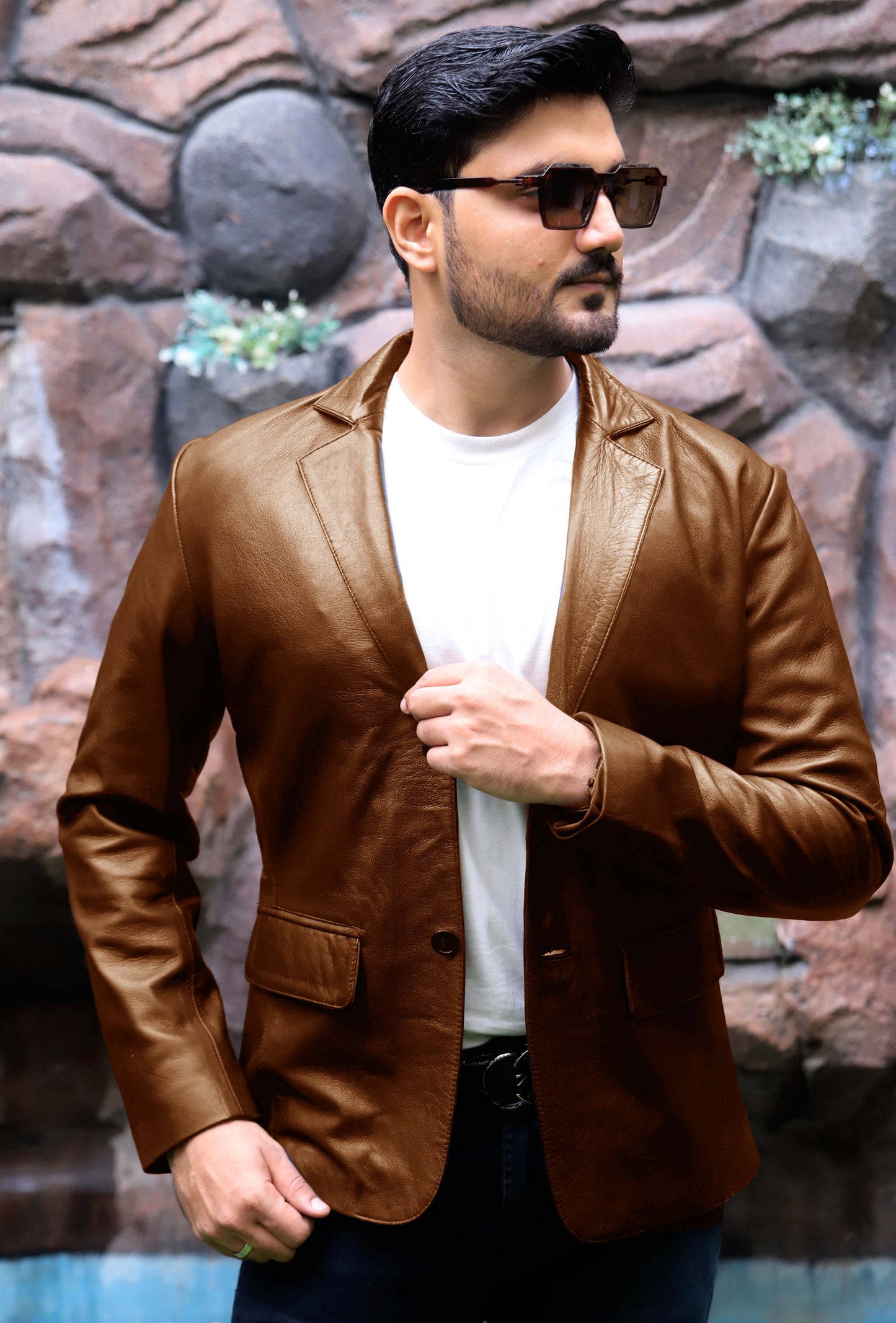 CHINIOT JACKET Men's  Leather Blazer, Formal Leather Blazer For Men- Cognac
