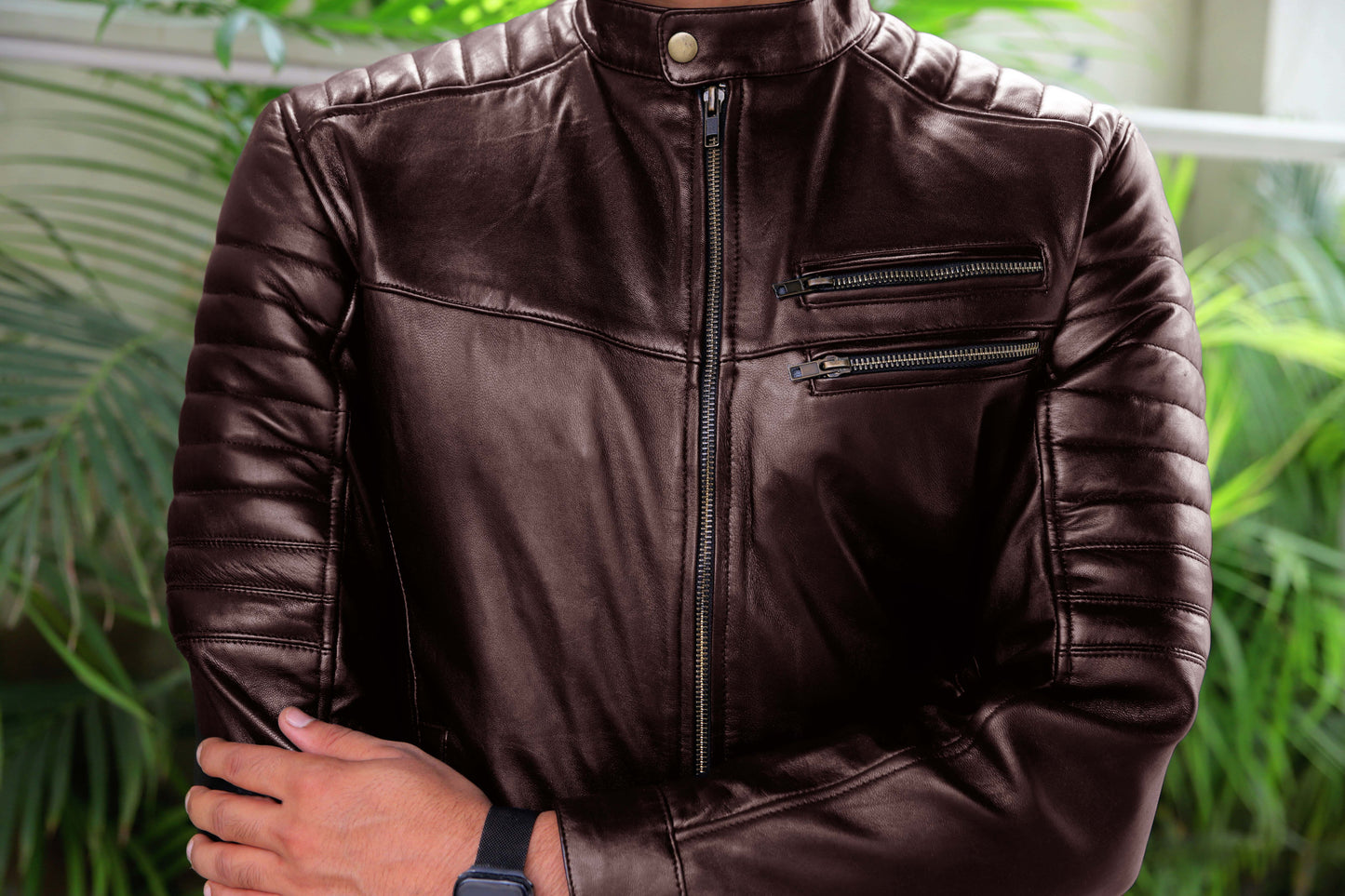 MURIDKE JACKET Men's Leather Jacket, Biker Leather Jacket For Men- Brown