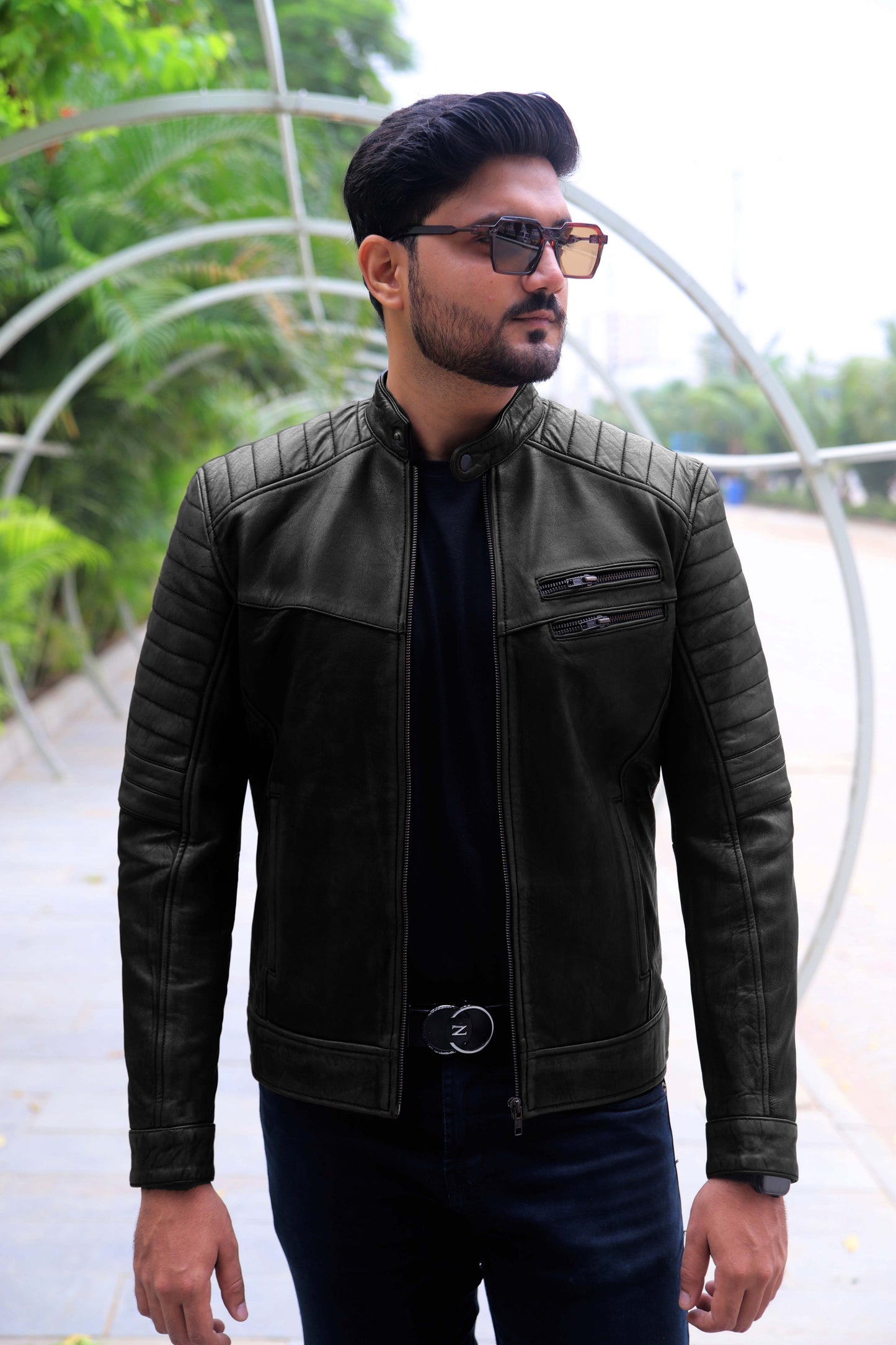 KAMOKE JACKET Men's Distressed Biker Leather Jacket, Vintage Motorcycle Jacket For Men- Vintage Black lite