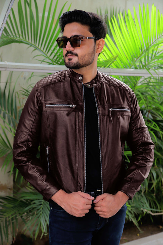 KHANPUR JACKET Men's Leather Jacket, Diamond Style Leather Jacket For Men, Biker Leather Jacket For Men- Brown