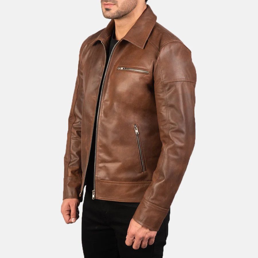 KARACHI JACKET Shirt Collar Biker Style Leather Jacket For Men