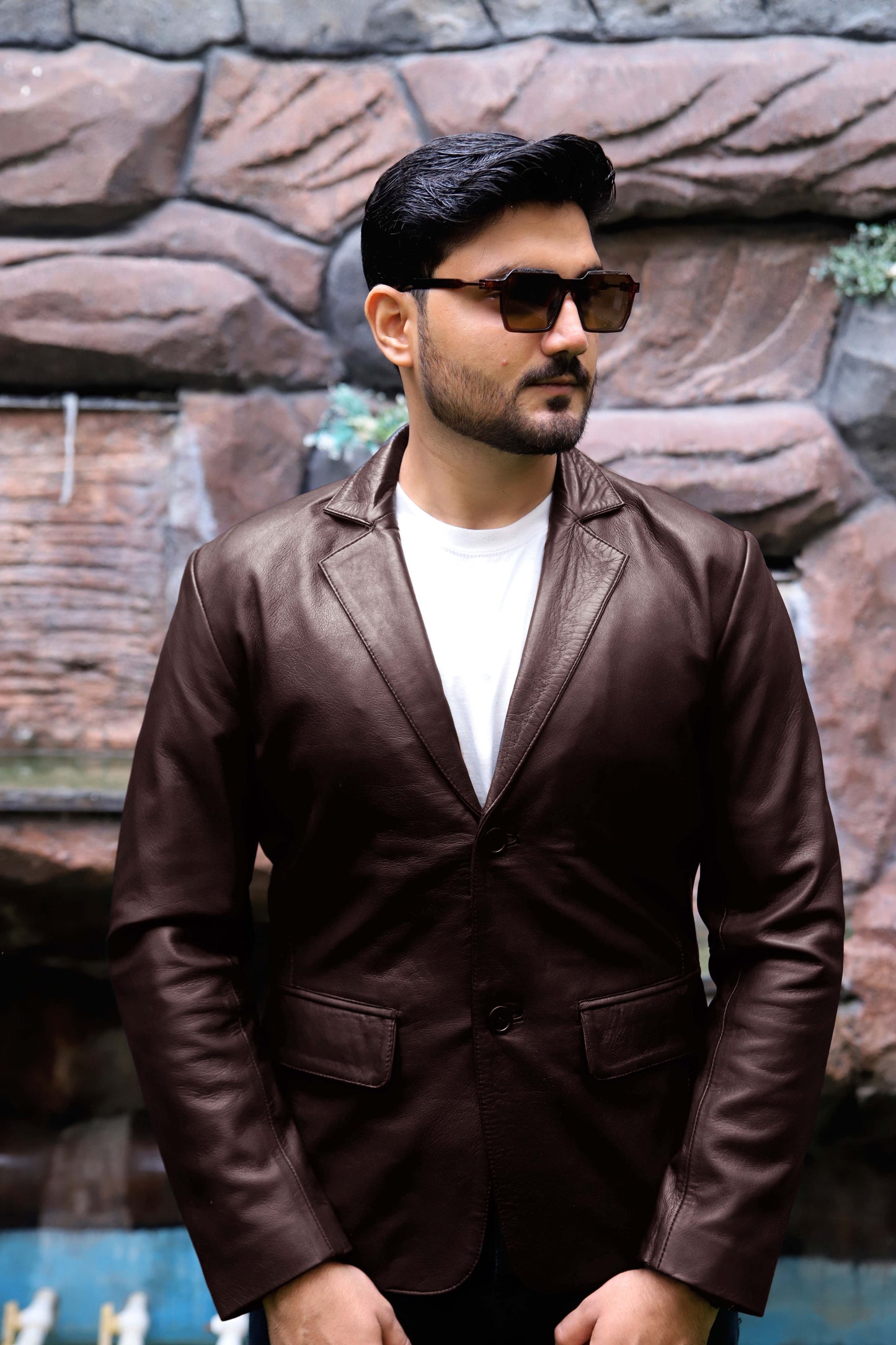 CHINIOT JACKET Men's  Leather Blazer, Formal Leather Blazer For Men- Brown