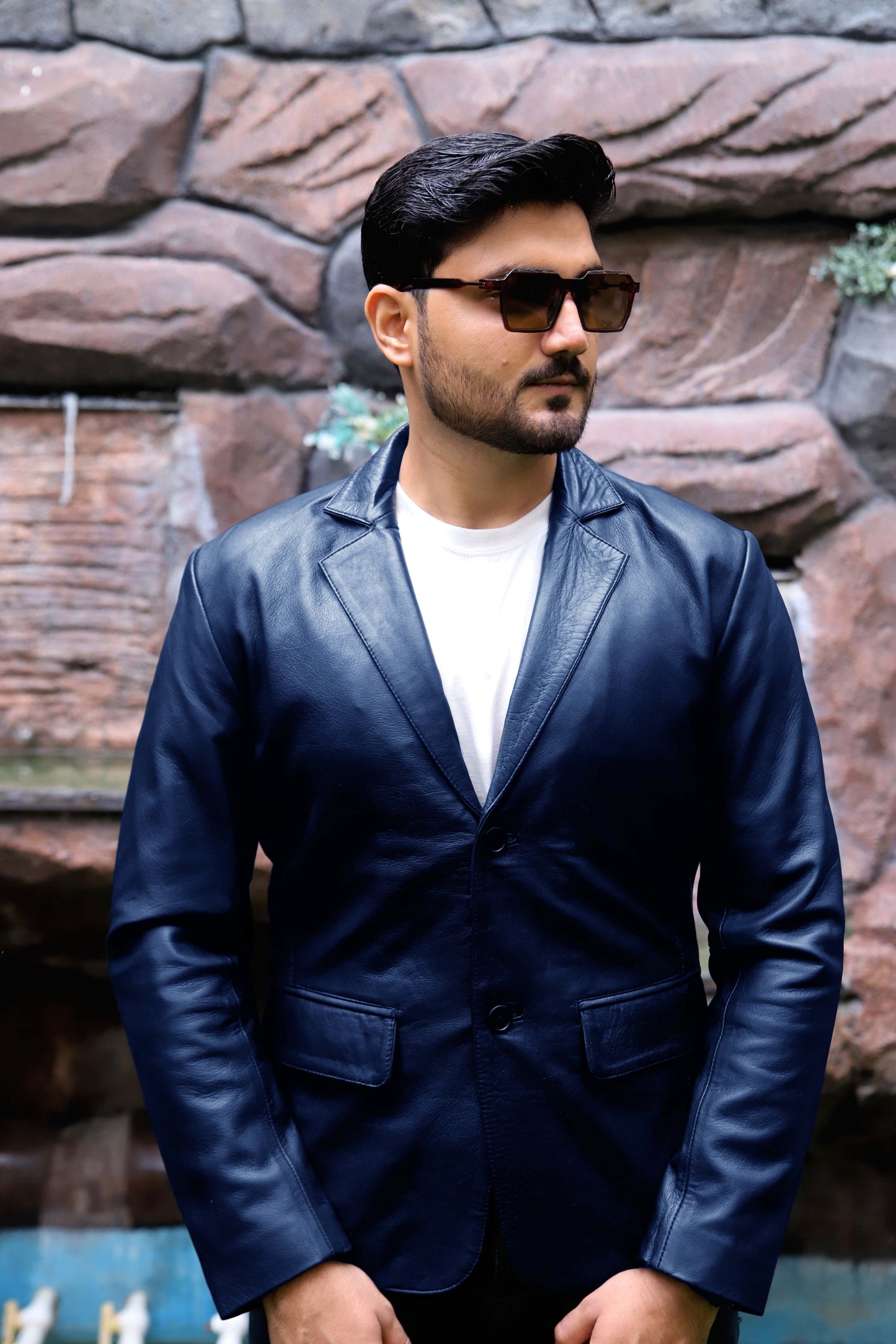 CHINIOT JACKET Men's  Leather Blazer, Formal Leather Blazer For Men- Blue
