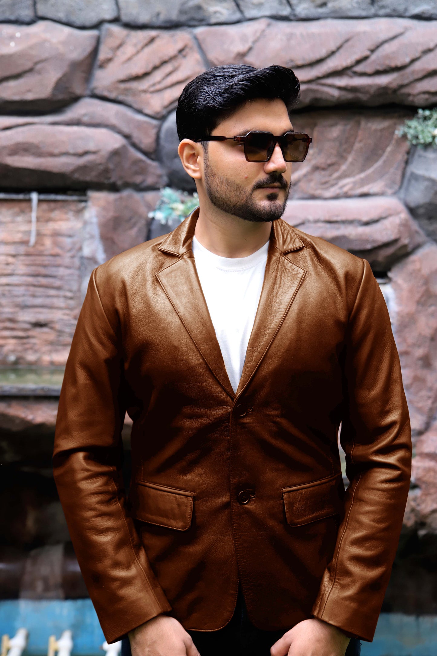 CHINIOT JACKET Men's  Leather Blazer, Formal Leather Blazer For Men- Cognac