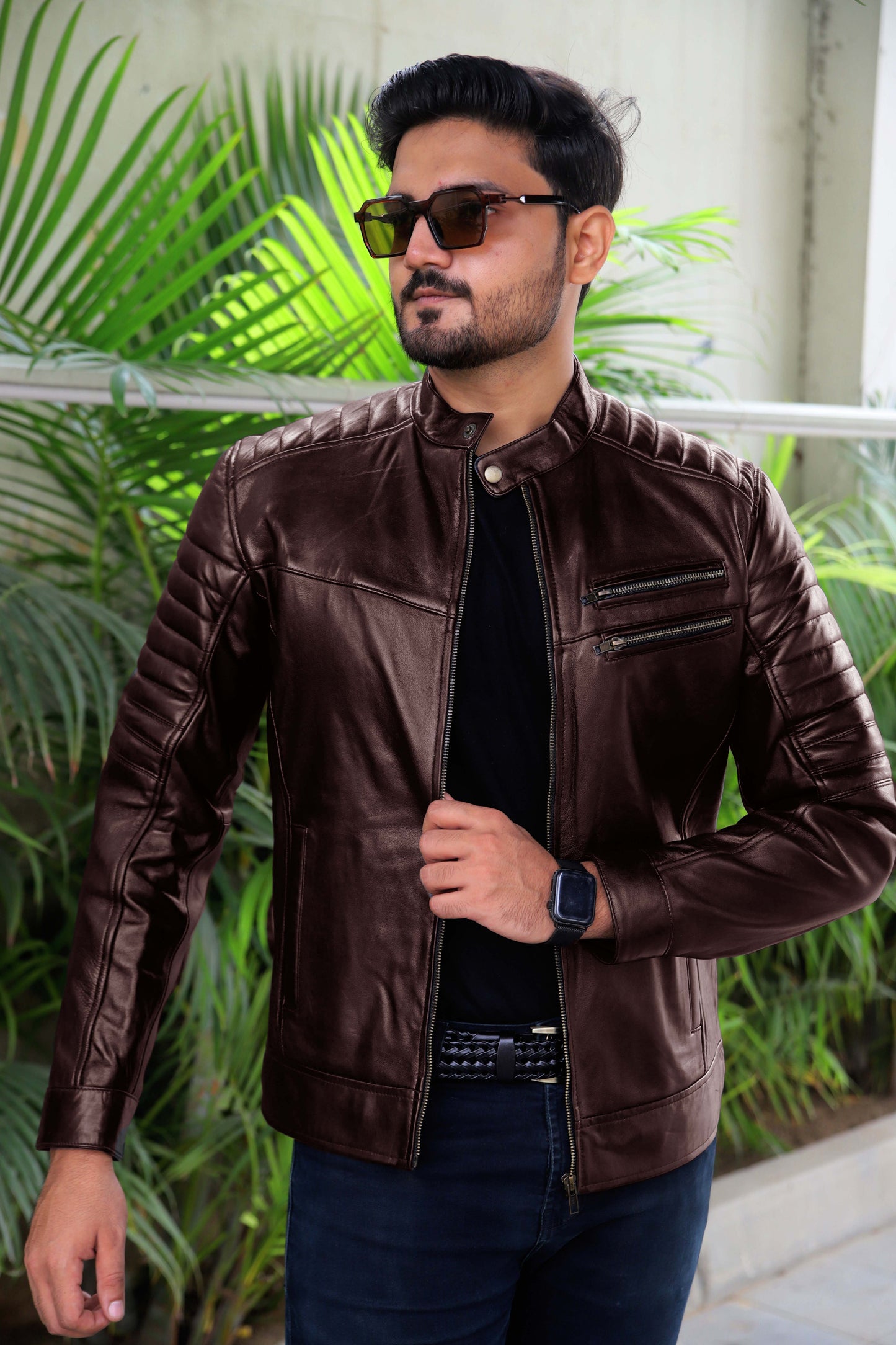 MURIDKE JACKET Men's Leather Jacket, Biker Leather Jacket For Men- Brown