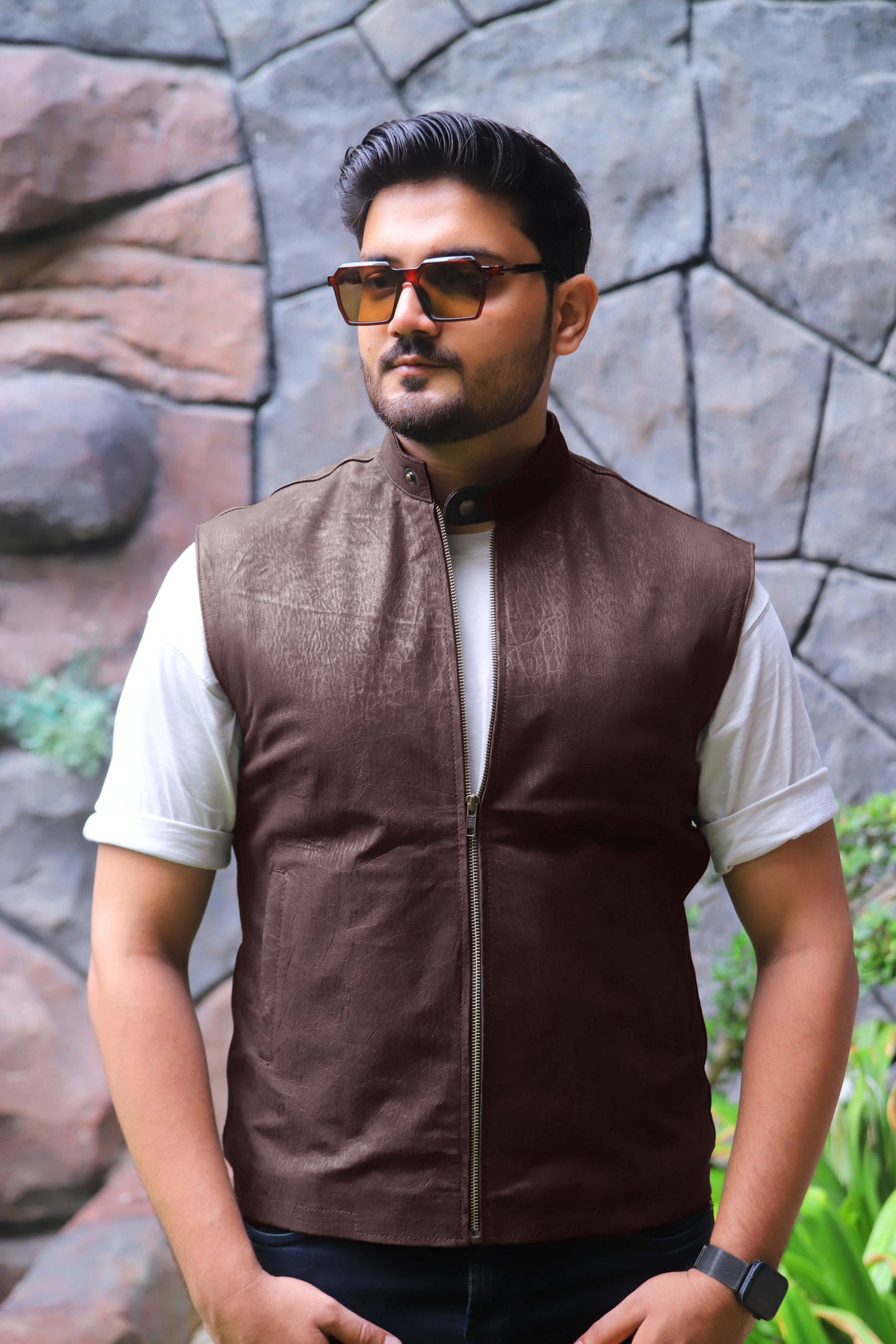 BUREWALA JACKET Men's Leather Vest, Formal Leather Vest, Biker Leather Vest, Casual Leather Vest For Men- Brown