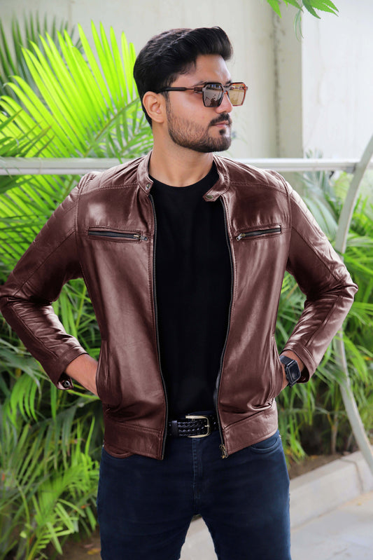 TURBAT JACKET Men's Leather Jacket, Biker Leather Jacket For Men- Brown