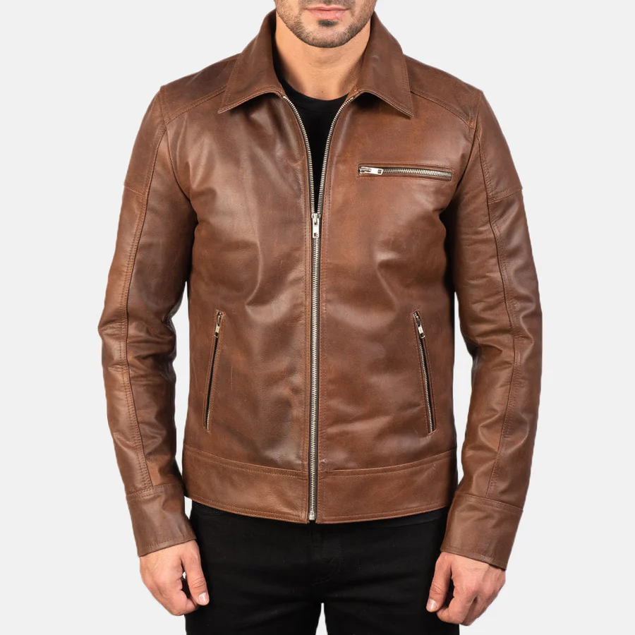 KARACHI JACKET Shirt Collar Biker Style Leather Jacket For Men