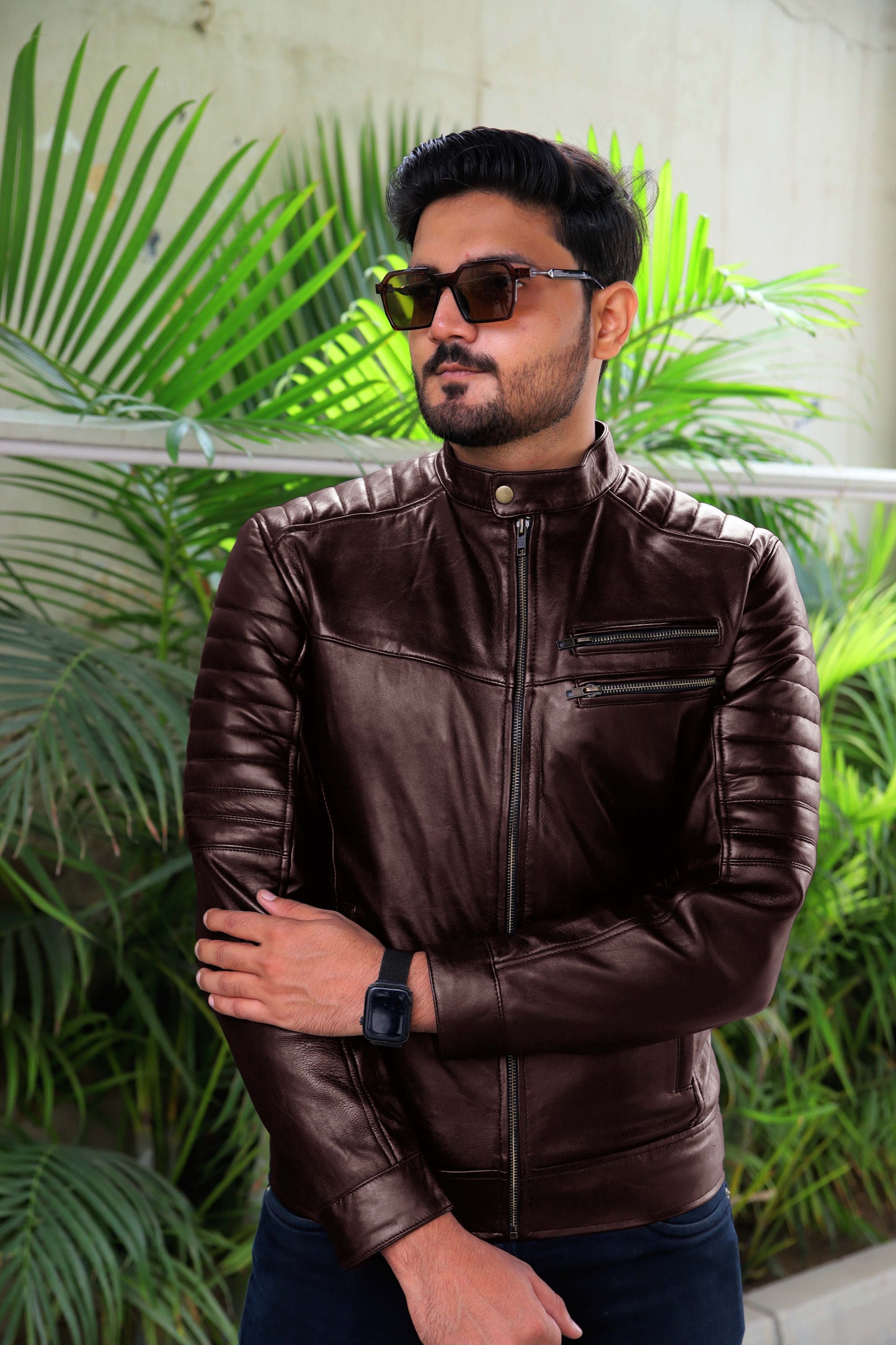 MURIDKE JACKET Men's Leather Jacket, Biker Leather Jacket For Men- Brown