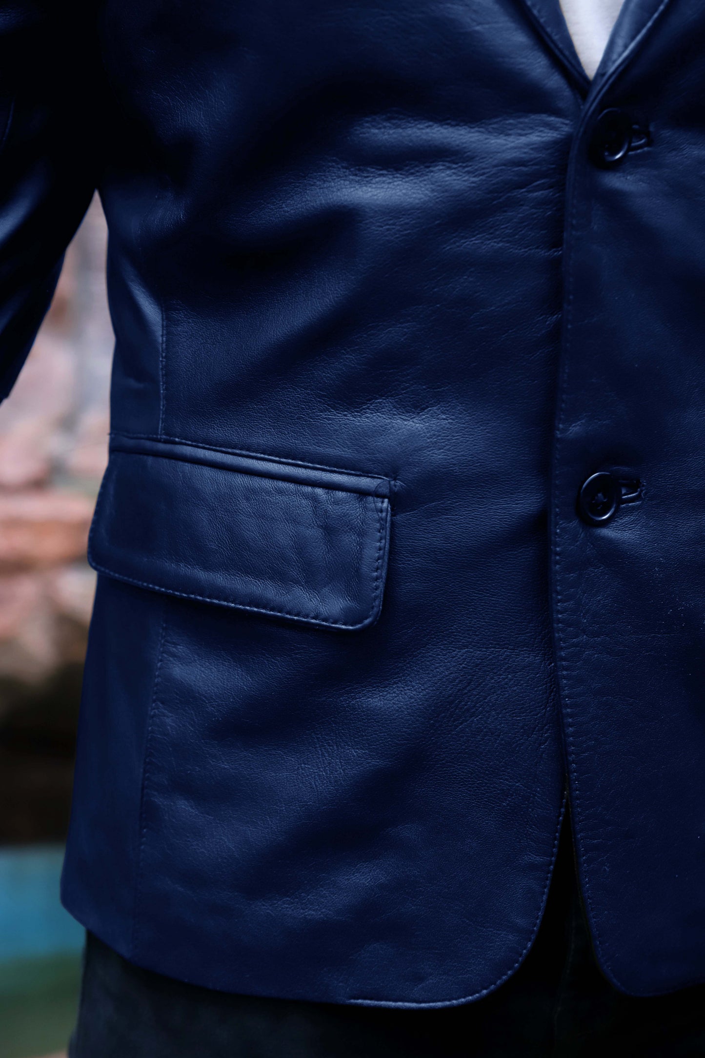 CHINIOT JACKET Men's  Leather Blazer, Formal Leather Blazer For Men- Blue