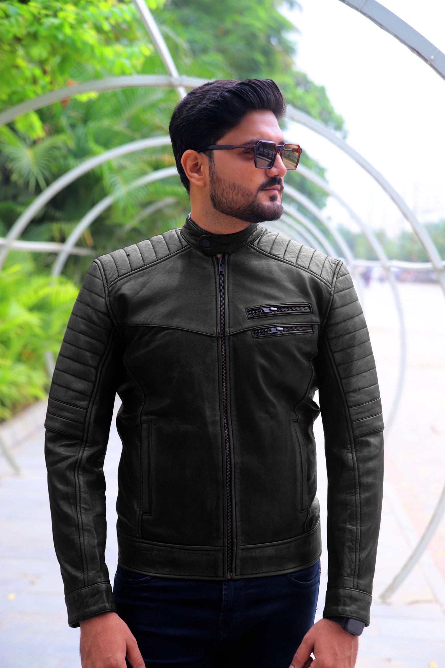 KAMOKE JACKET Men's Distressed Biker Leather Jacket, Vintage Motorcycle Jacket For Men- Vintage Black lite