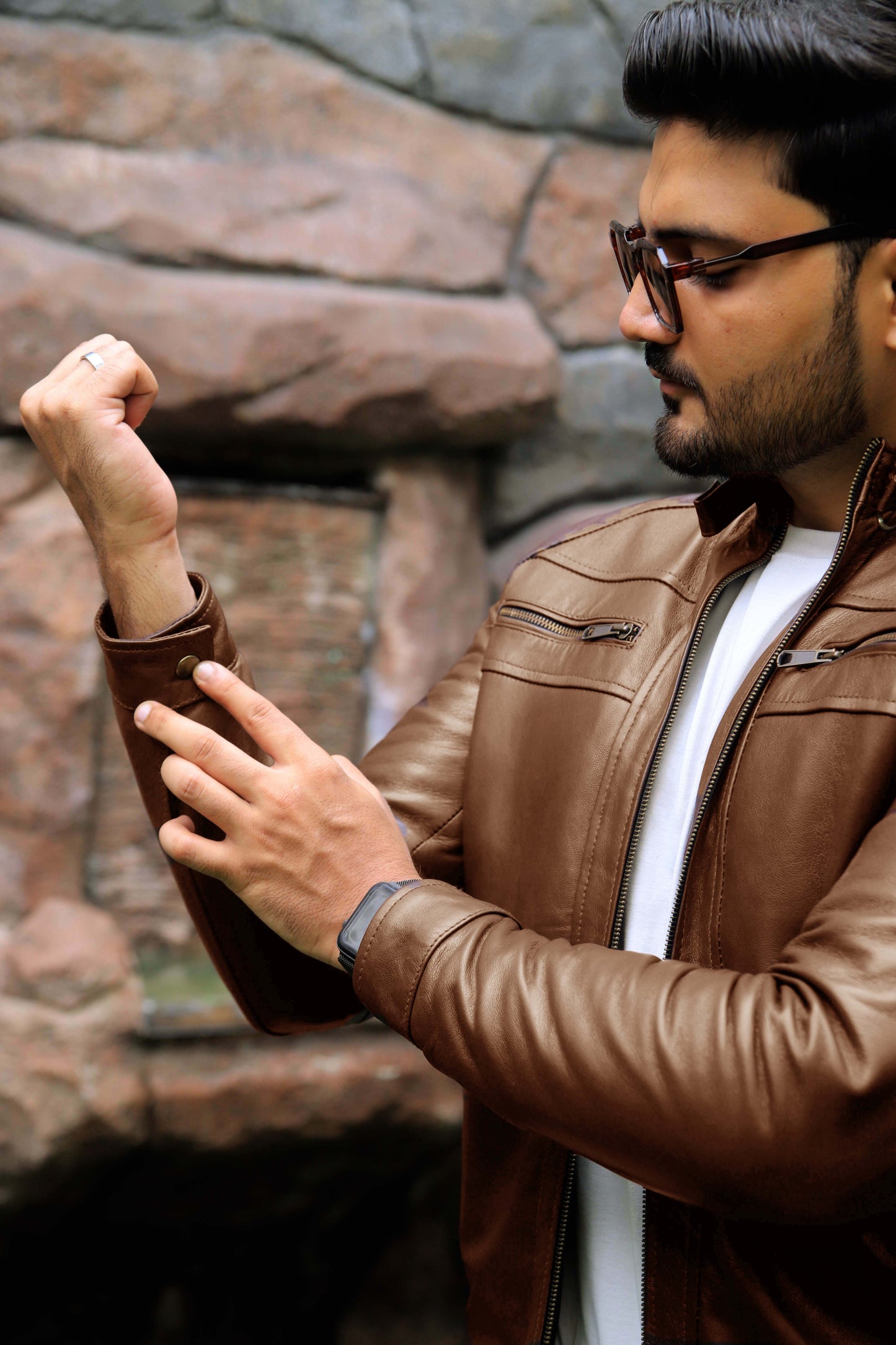 SAHIWAL JACKET Men's Leather Jacket For Men, Diamond Style Biker Jacket For Men-Cognac