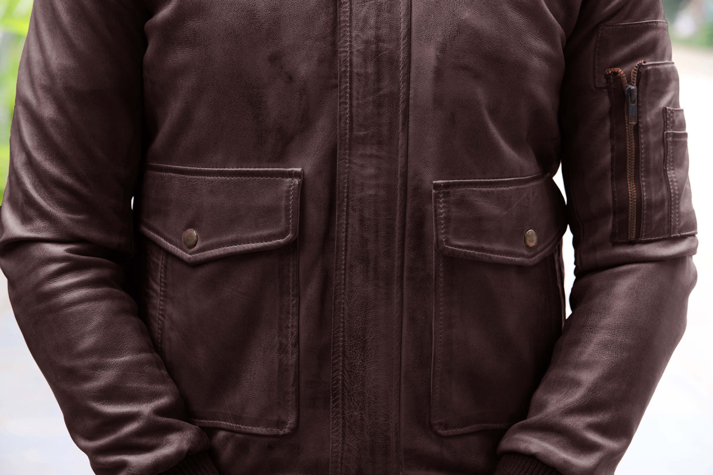 JHELUM JACKET Men's A2 Aviator Bomber Leather Jacket For, Men's Leather Jacket- Brown