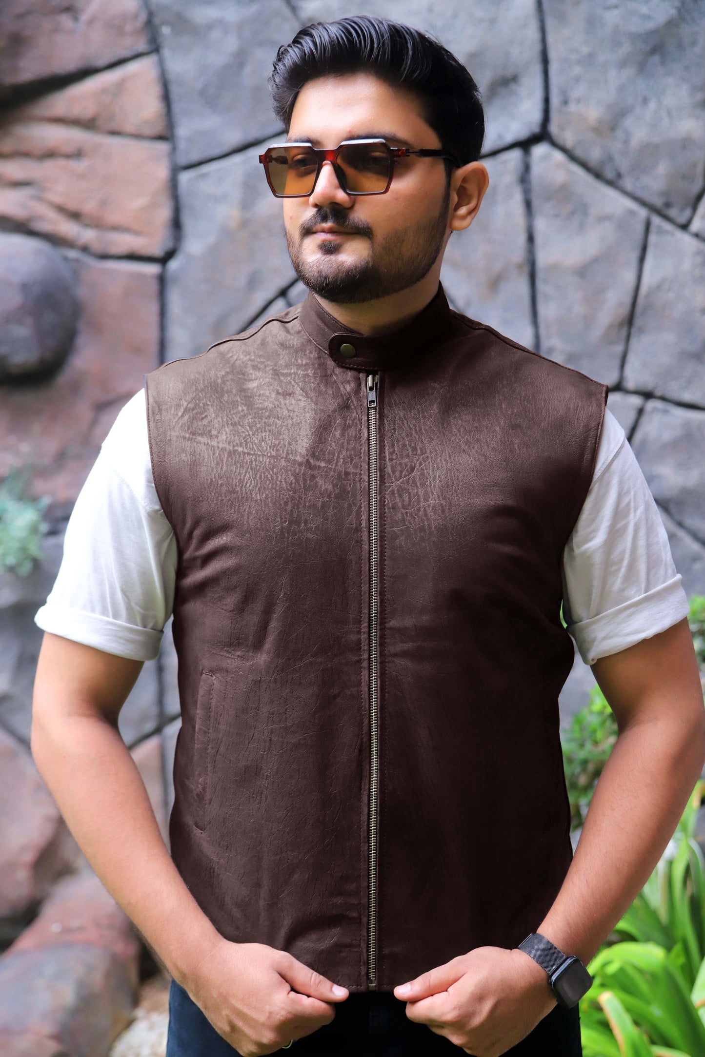 BUREWALA JACKET Men's Leather Vest, Formal Leather Vest, Biker Leather Vest, Casual Leather Vest For Men- Brown