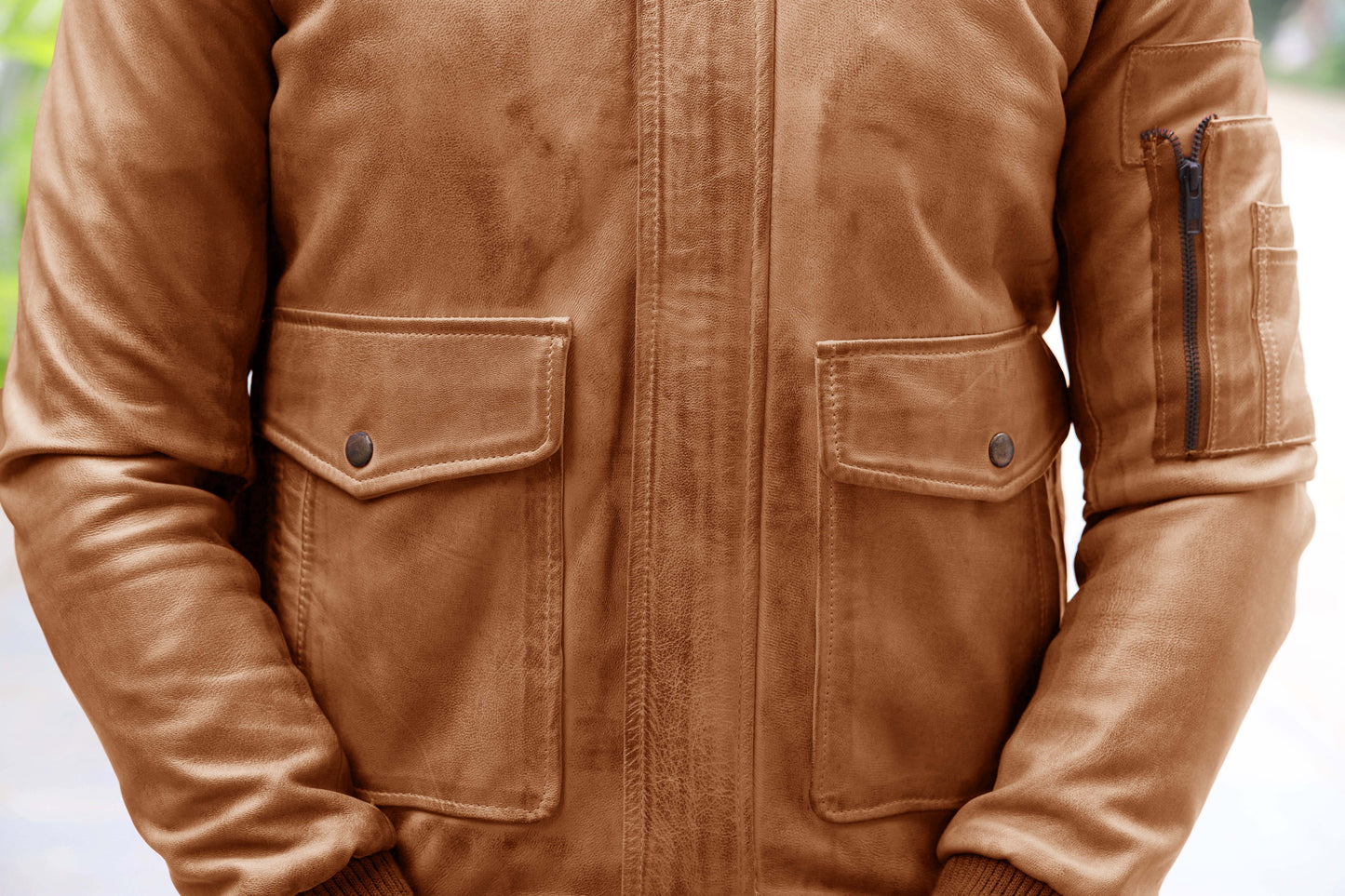 JHELUM JACKET Men's A2 Aviator Bomber Leather Jacket For, Men's Leather Jacket- Cognac