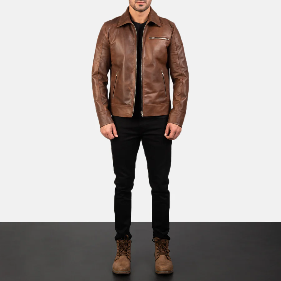 KARACHI JACKET Shirt Collar Biker Style Leather Jacket For Men