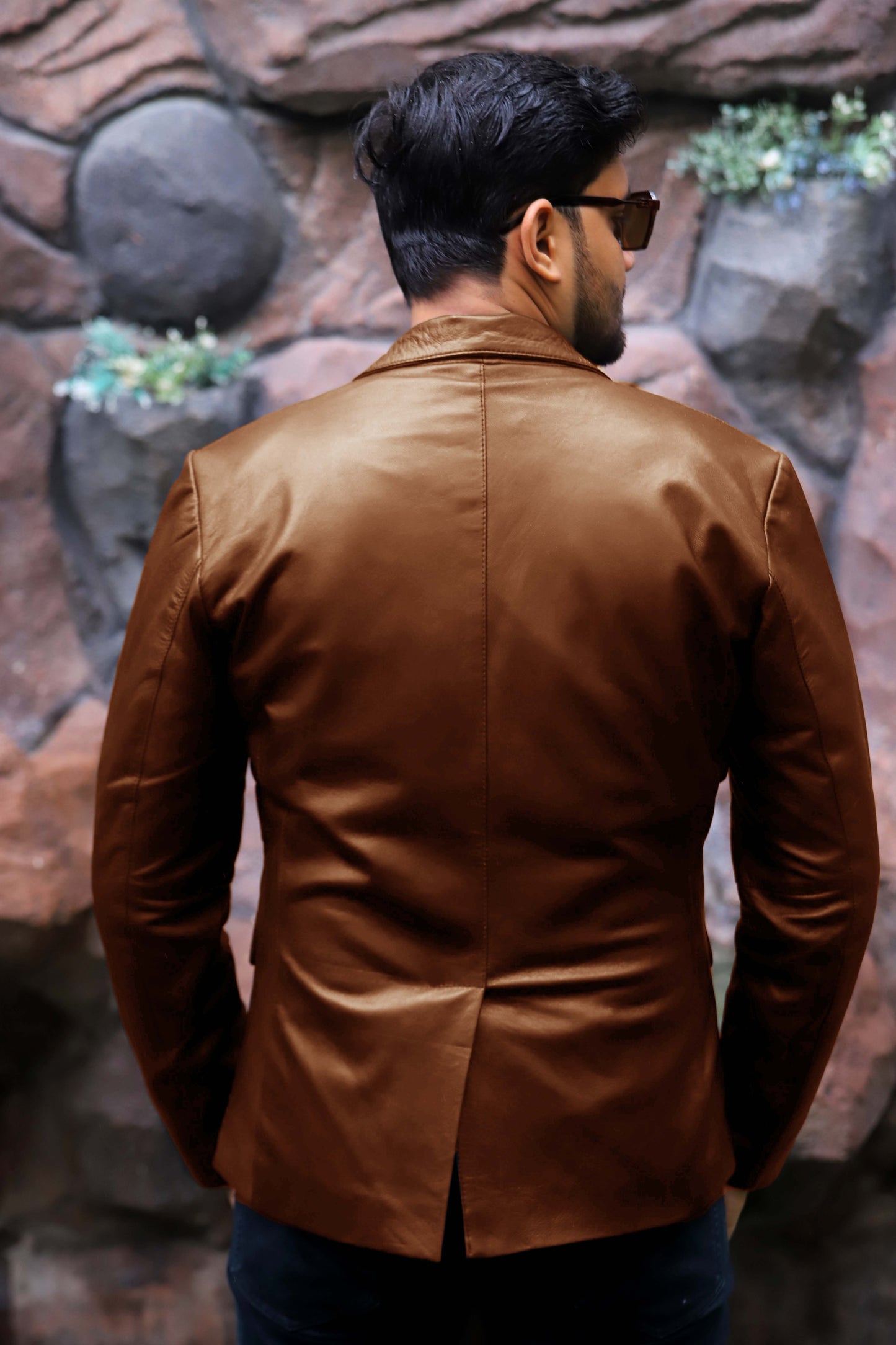 CHINIOT JACKET Men's  Leather Blazer, Formal Leather Blazer For Men- Cognac