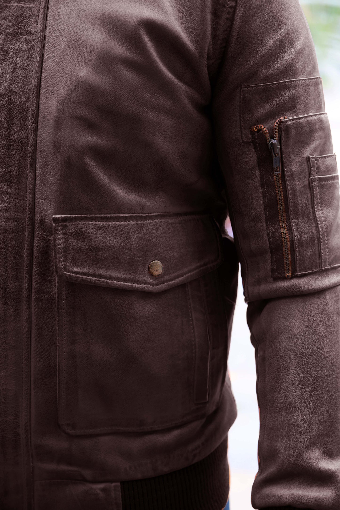 JHELUM JACKET Men's A2 Aviator Bomber Leather Jacket For, Men's Leather Jacket- Brown