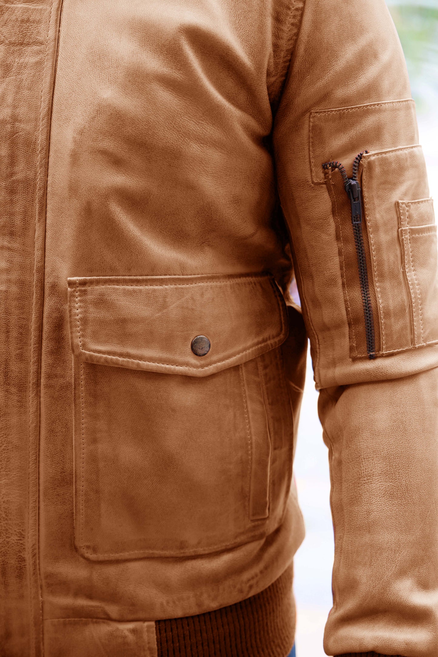 JHELUM JACKET Men's A2 Aviator Bomber Leather Jacket For, Men's Leather Jacket- Cognac