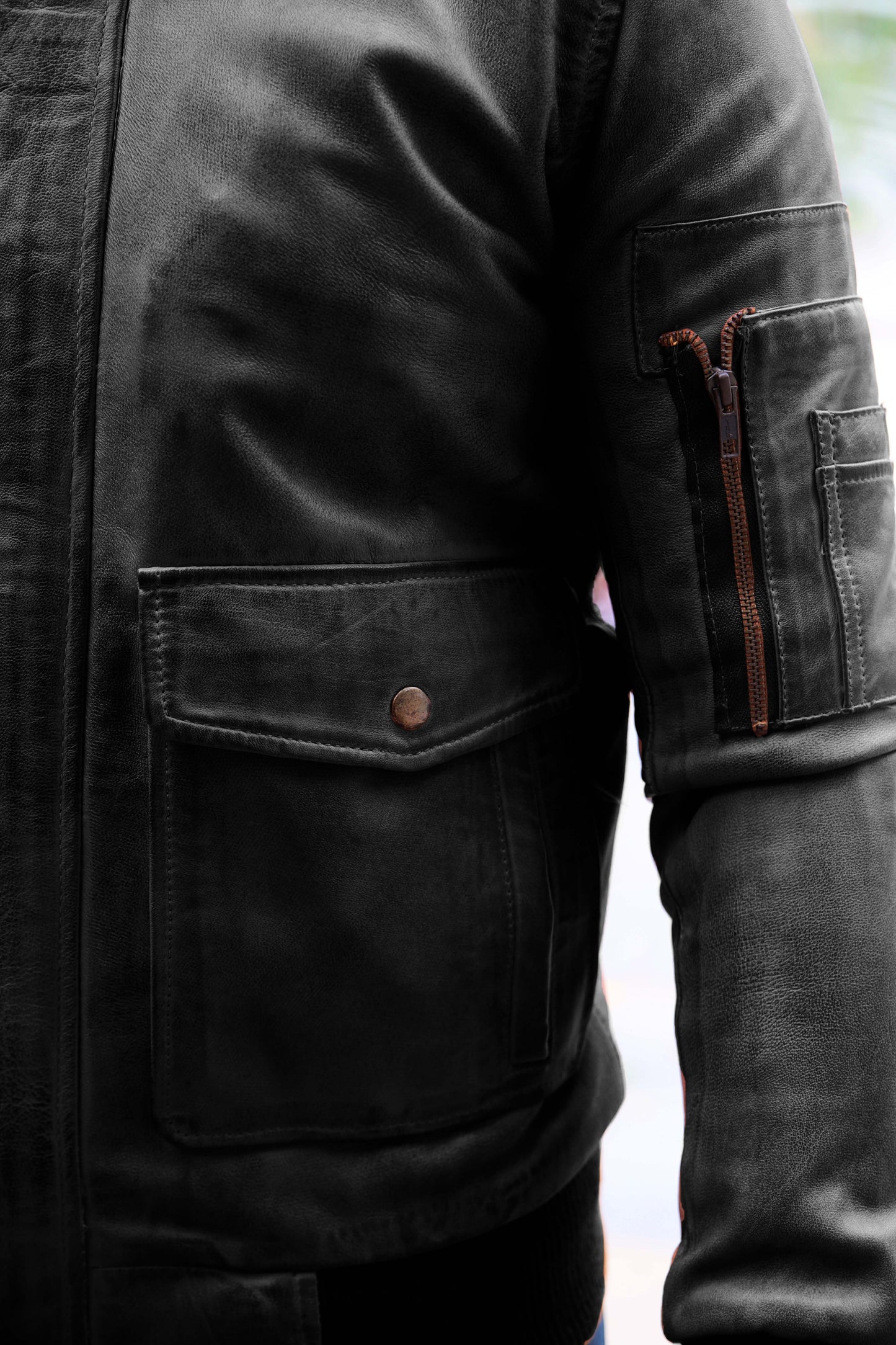 JHELUM JACKET Men's A2 Aviator Bomber Leather Jacket For, Men's Leather Jacket- Black