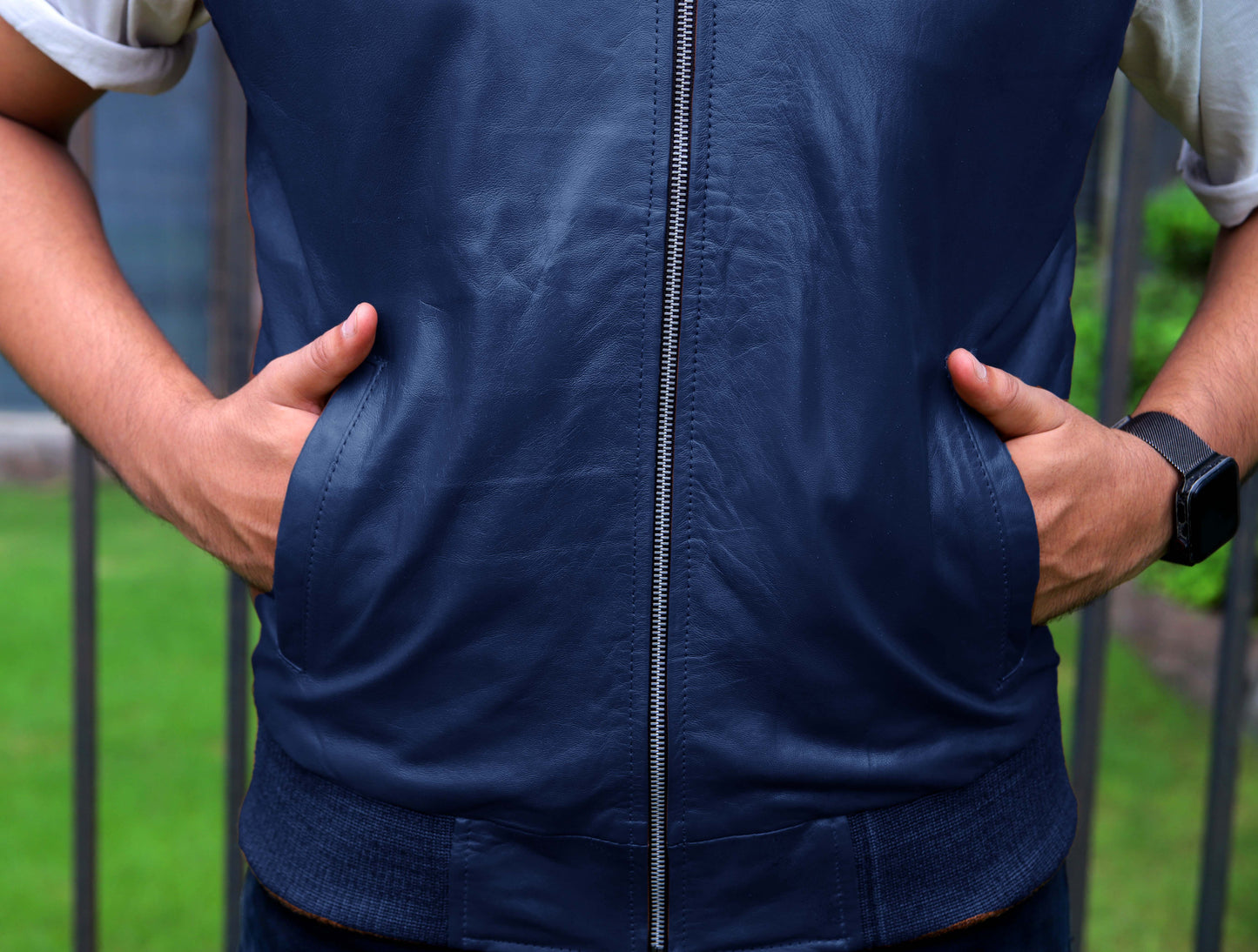 MINGORA JACKET Men's Leather Vest, Formal Leather Vest, Biker Leather Vest, Casual Leather Vest For Men-Blue