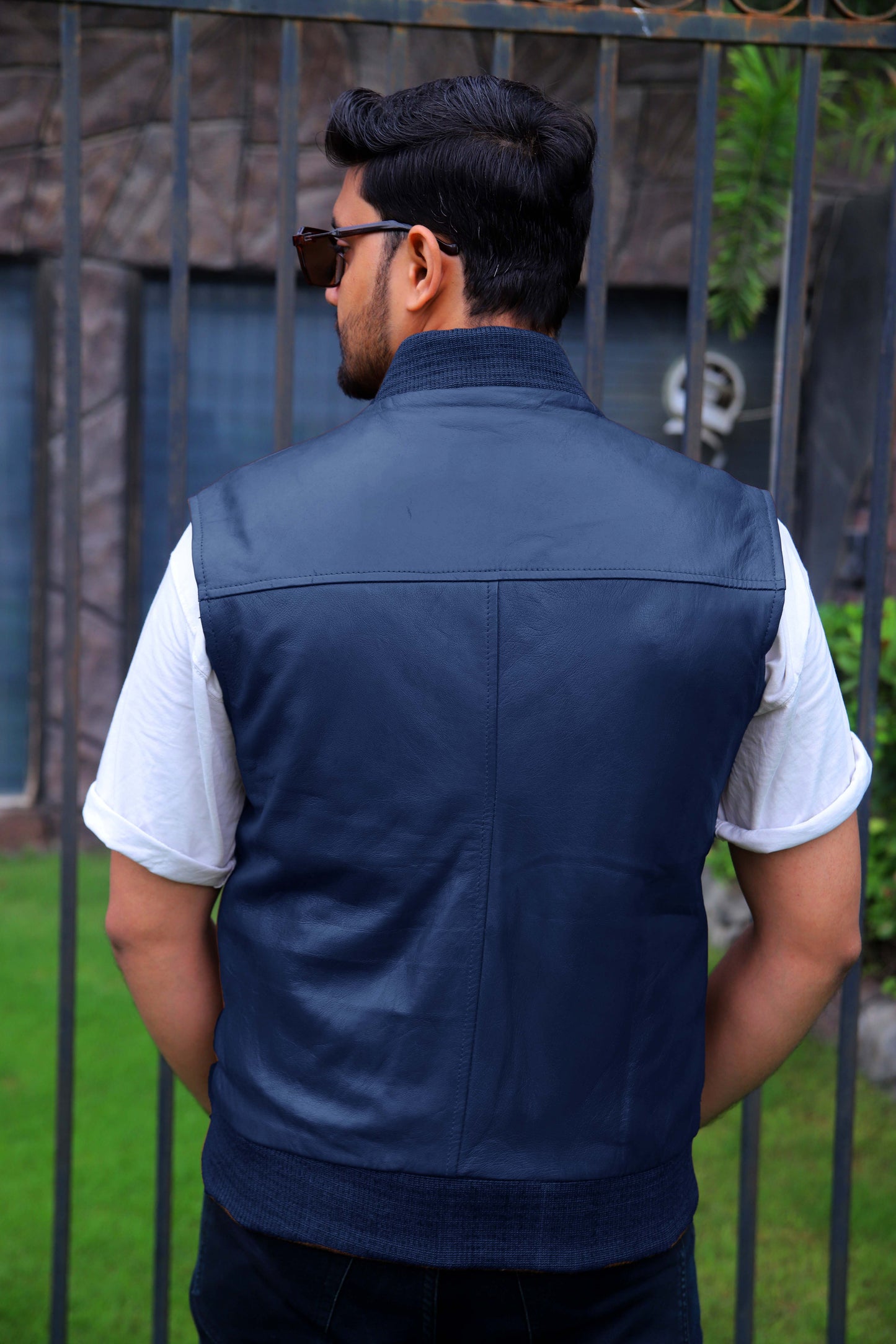 MINGORA JACKET Men's Leather Vest, Formal Leather Vest, Biker Leather Vest, Casual Leather Vest For Men-Blue