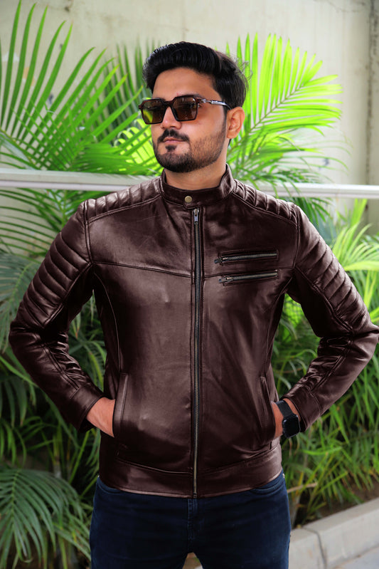 MURIDKE JACKET Men's Leather Jacket, Biker Leather Jacket For Men- Brown
