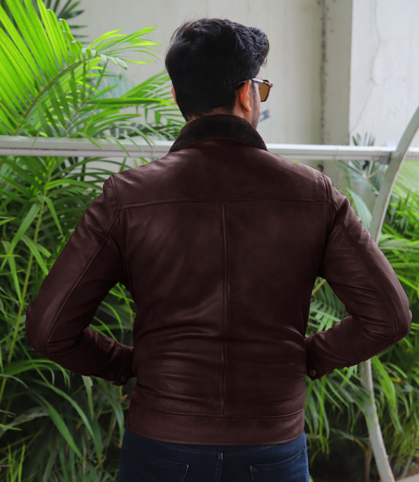 KHANIWAL JACKET Men's Leather Jacket With Fur Collar, Motorcycle Leather Jacket For Men, Casual Street Wear Leather Jacket- Brown