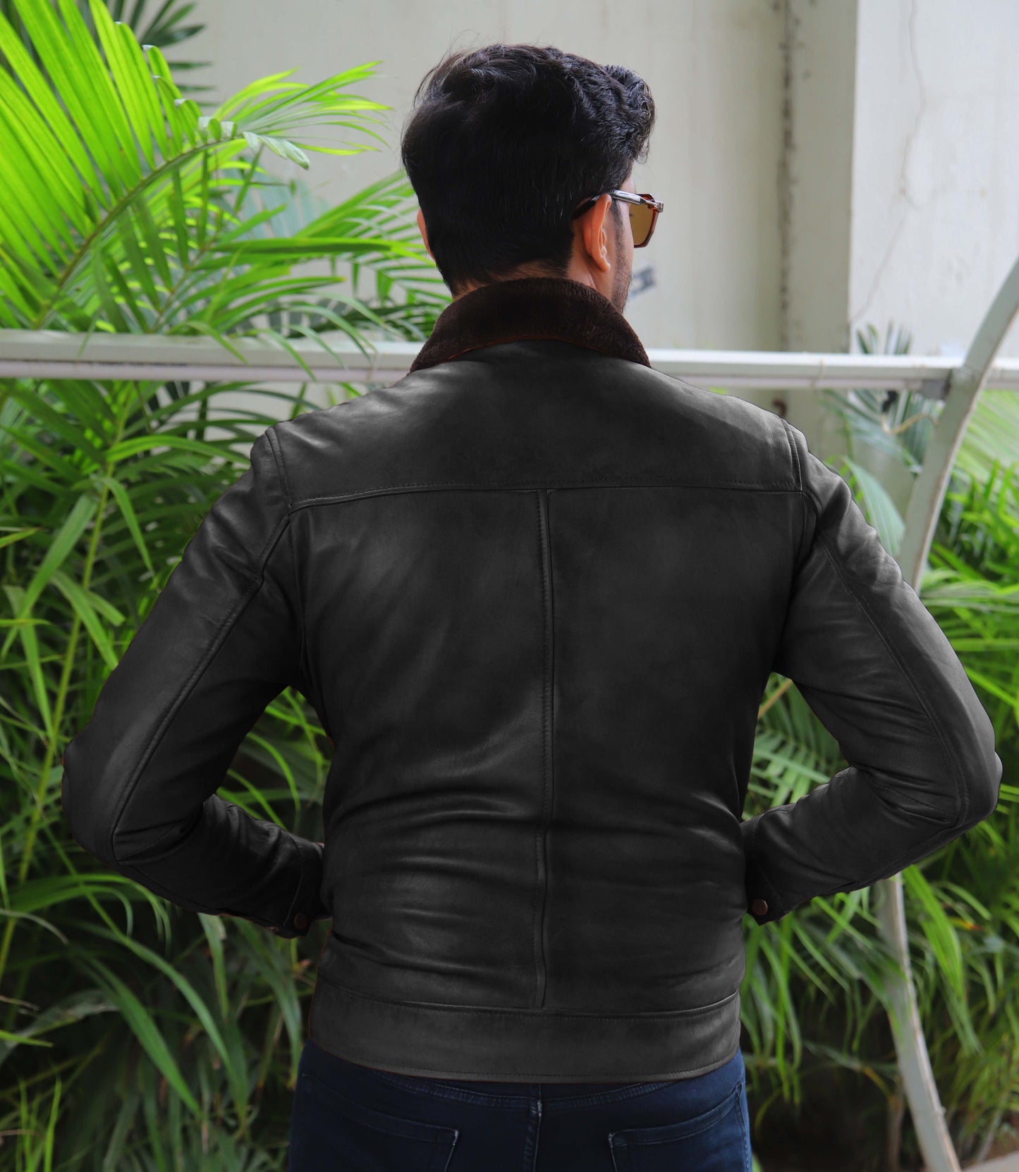 KHANIWAL JACKET Men's Leather Jacket With Fur Collar, Motorcycle Leather Jacket For Men, Casual Street Wear Leather Jacket- Black