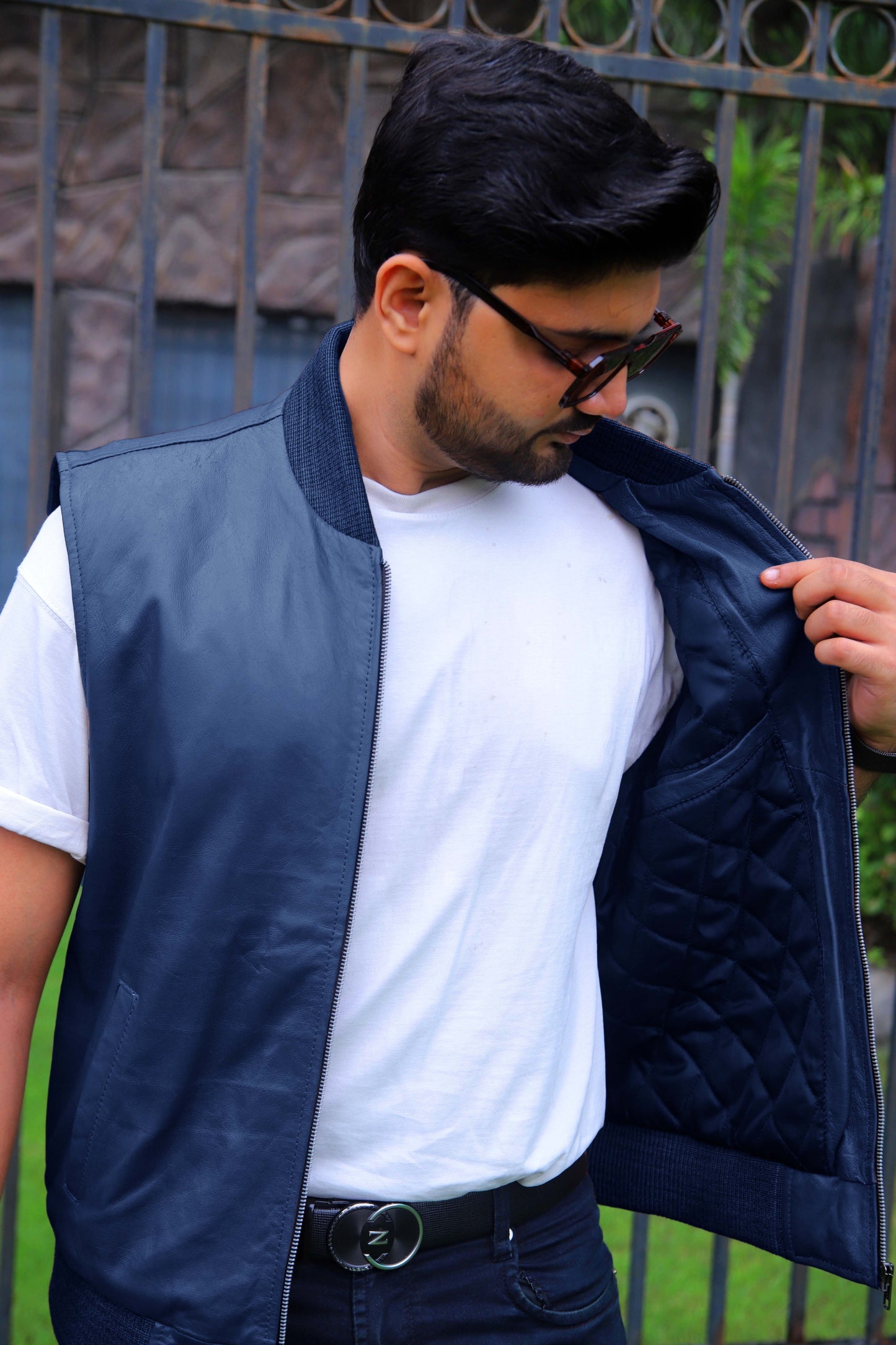 MINGORA JACKET Men's Leather Vest, Formal Leather Vest, Biker Leather Vest, Casual Leather Vest For Men-Blue