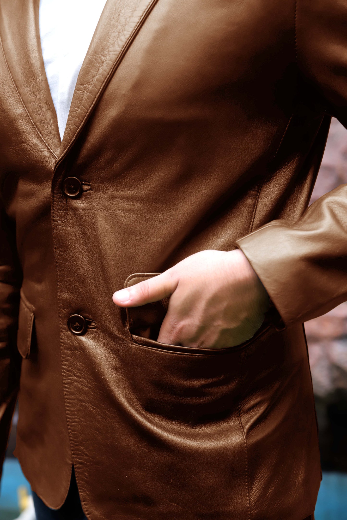 CHINIOT JACKET Men's  Leather Blazer, Formal Leather Blazer For Men- Cognac