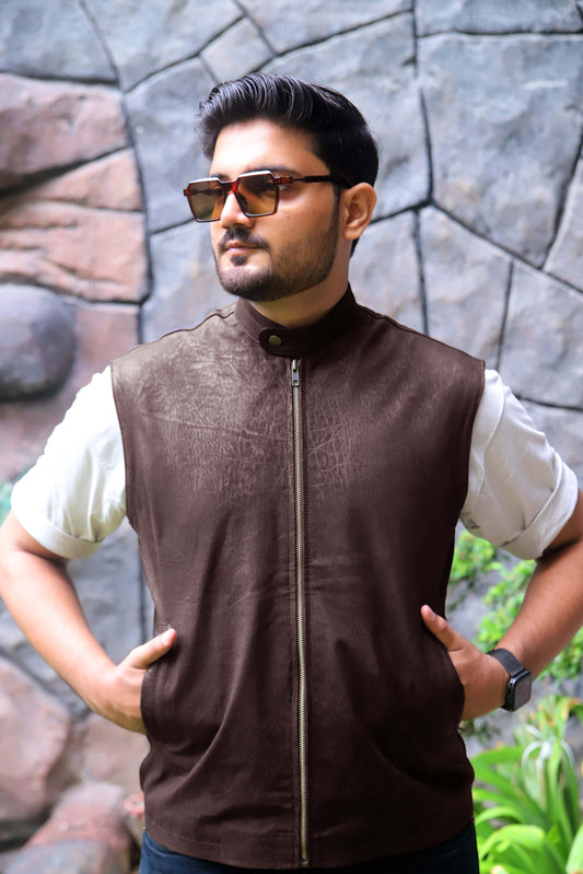 BUREWALA JACKET Men's Leather Vest, Formal Leather Vest, Biker Leather Vest, Casual Leather Vest For Men- Brown