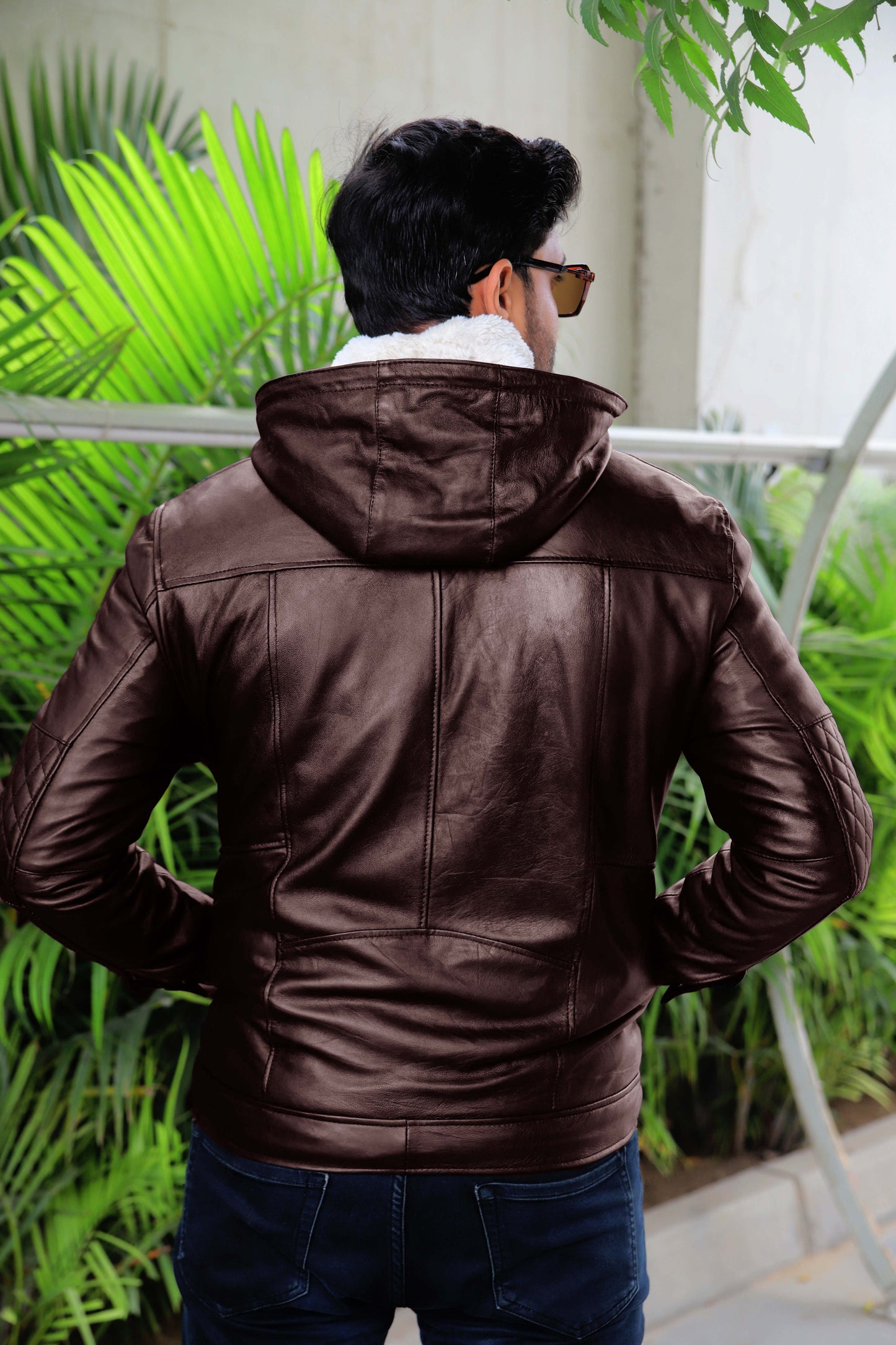 KOHAT JACKET Men's Leather Jacket With Fur Inner & (Removeable Hood), Biker Hooded Leather Jacket For Men- Brown