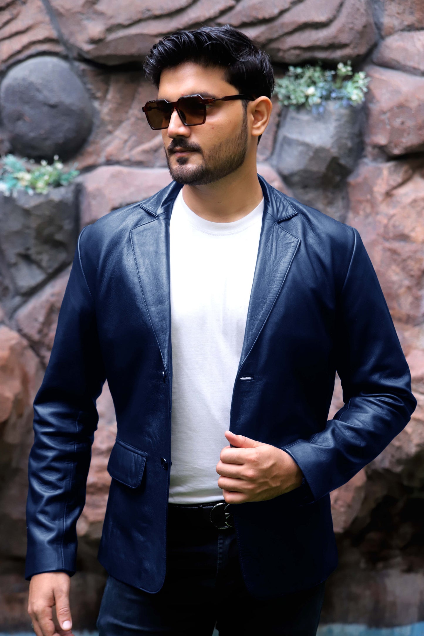 CHINIOT JACKET Men's  Leather Blazer, Formal Leather Blazer For Men- Blue