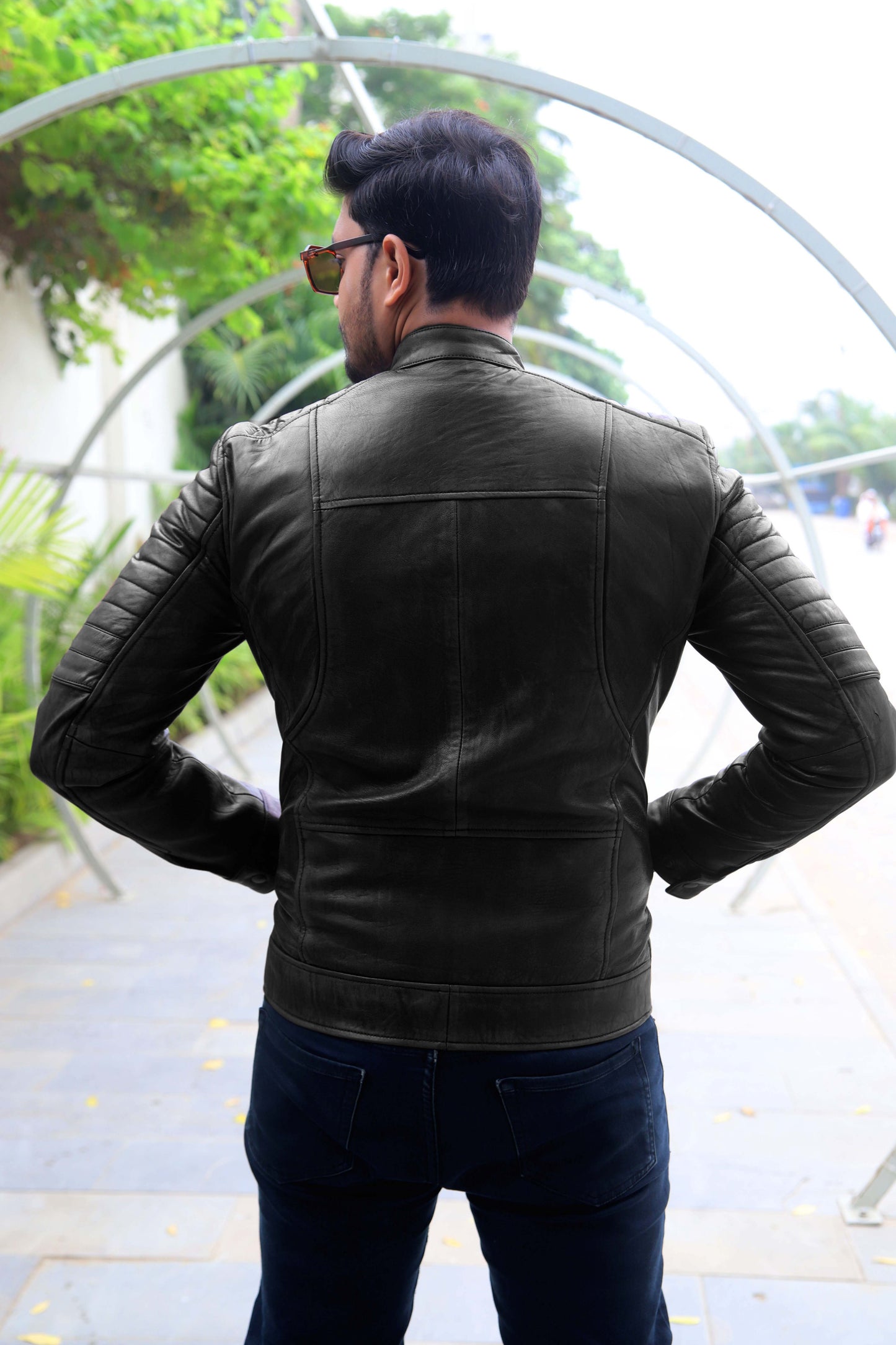 KAMOKE JACKET Men's Distressed Biker Leather Jacket, Vintage Motorcycle Jacket For Men- Vintage Black lite