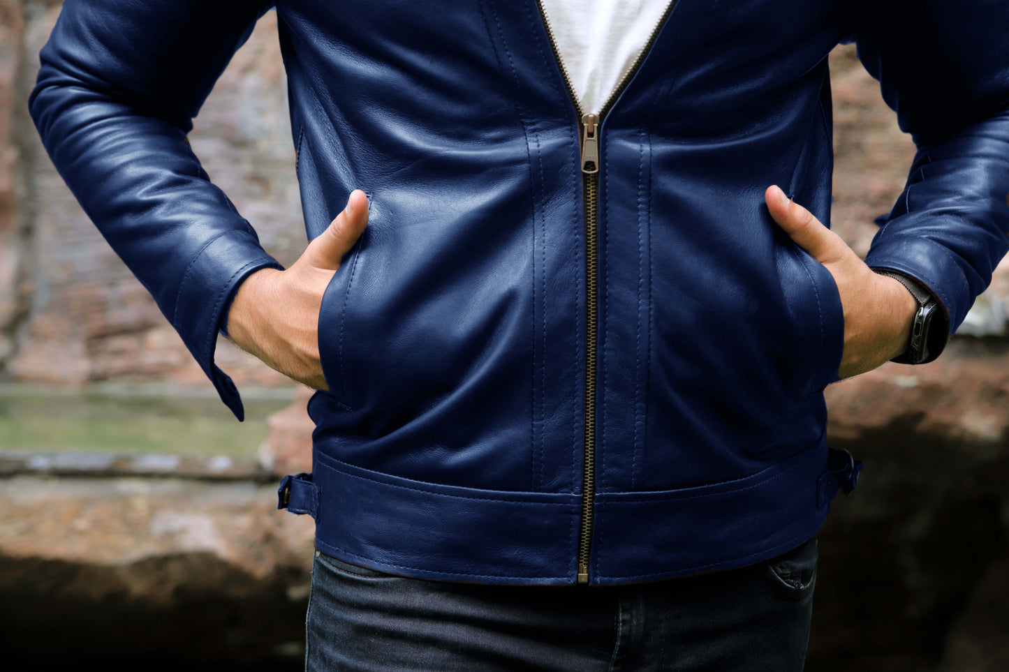 SAHIWAL JACKET Men's Leather Jacket For Men, Diamond Style Biker Jacket For Men-Blue