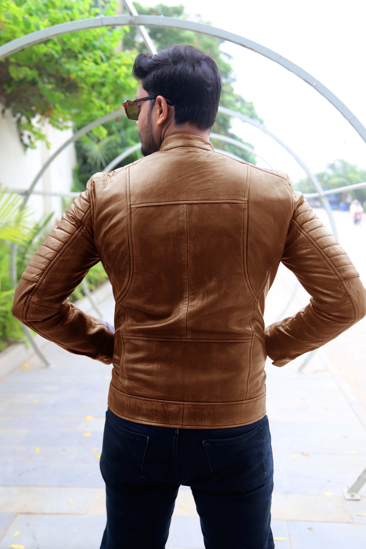 KAMOKE JACKET Men's Distressed Biker Leather Jacket, Vintage Motorcycle Jacket For Men- Vintage Cognac Lite