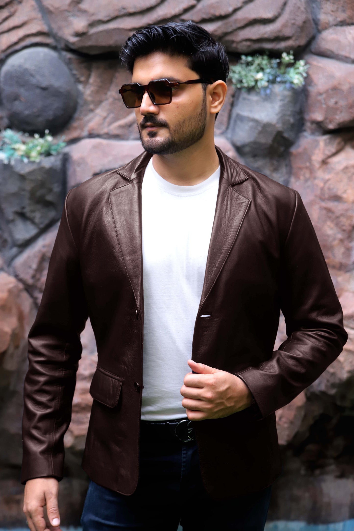 CHINIOT JACKET Men's  Leather Blazer, Formal Leather Blazer For Men- Brown