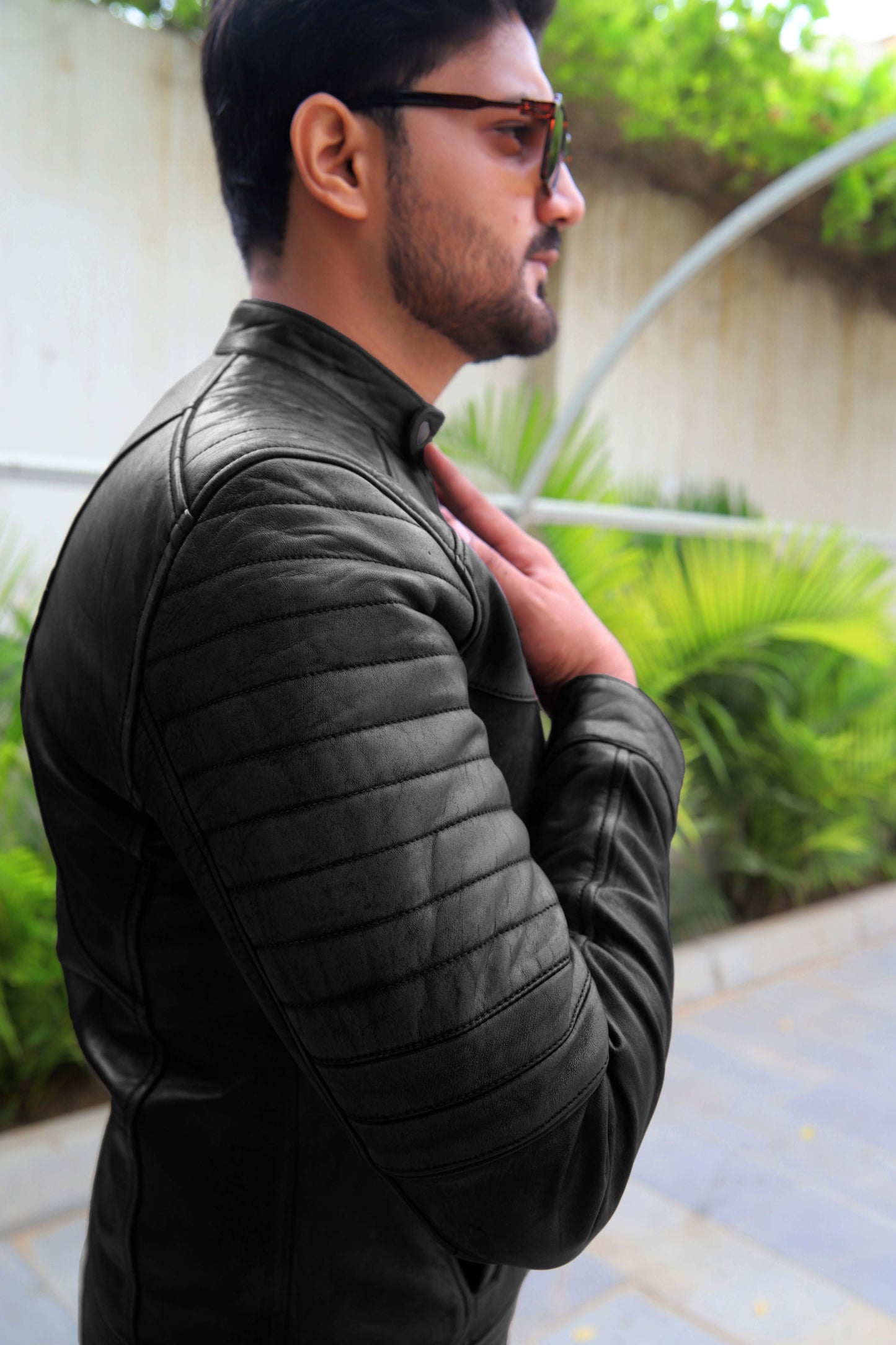 KAMOKE JACKET Men's Distressed Biker Leather Jacket, Vintage Motorcycle Jacket For Men- Vintage Black lite