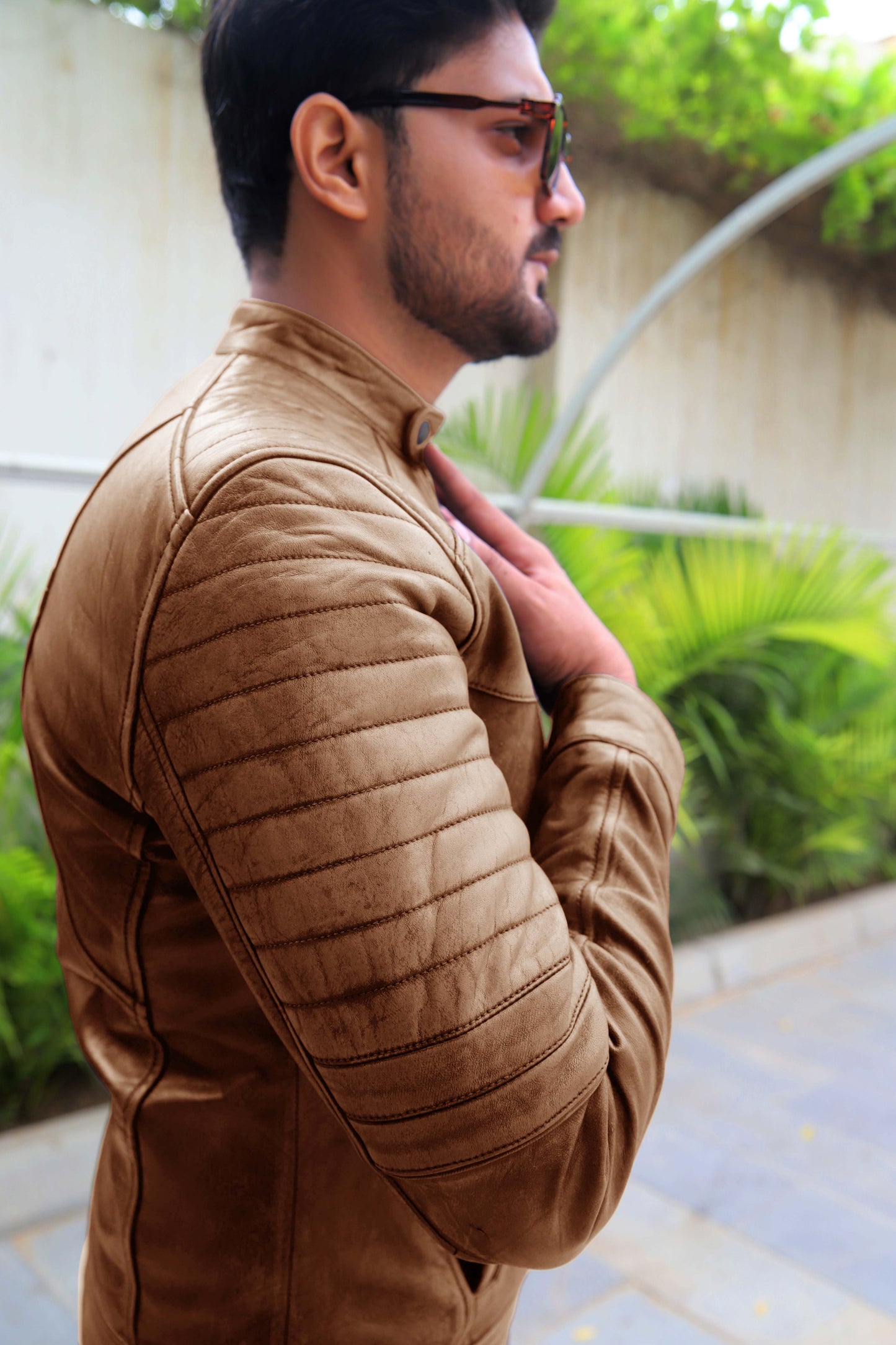 KAMOKE JACKET Men's Distressed Biker Leather Jacket, Vintage Motorcycle Jacket For Men- Vintage Cognac Lite