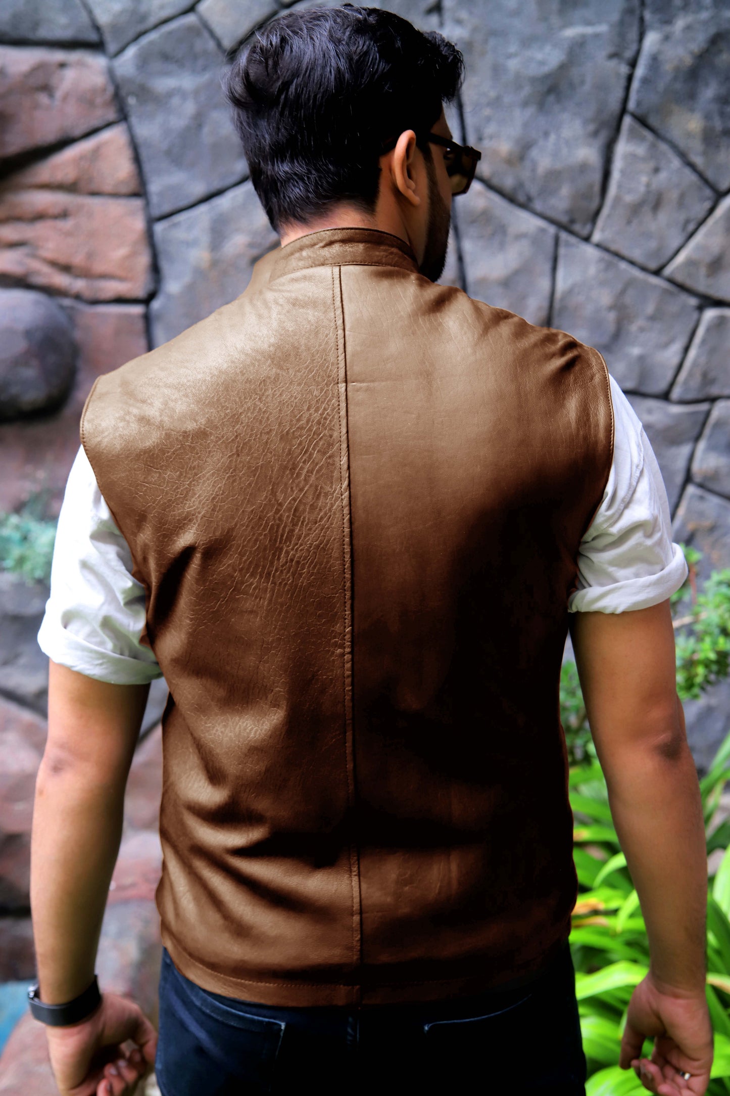 BUREWALA JACKET Men's Leather Vest, Formal Leather Vest, Biker Leather Vest, Casual Leather Vest For Men- Cognac