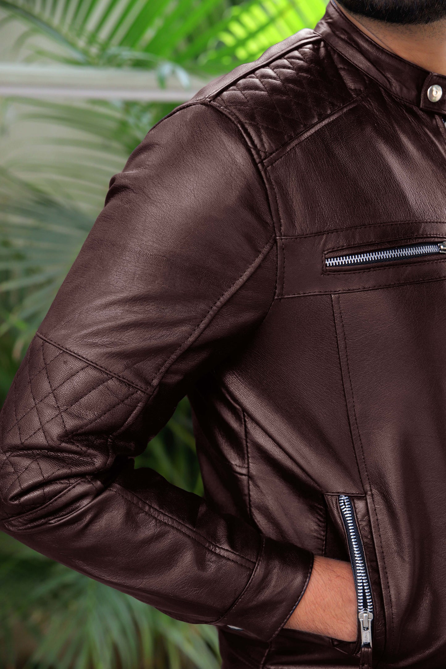 KHANPUR JACKET Men's Leather Jacket, Diamond Style Leather Jacket For Men, Biker Leather Jacket For Men- Brown