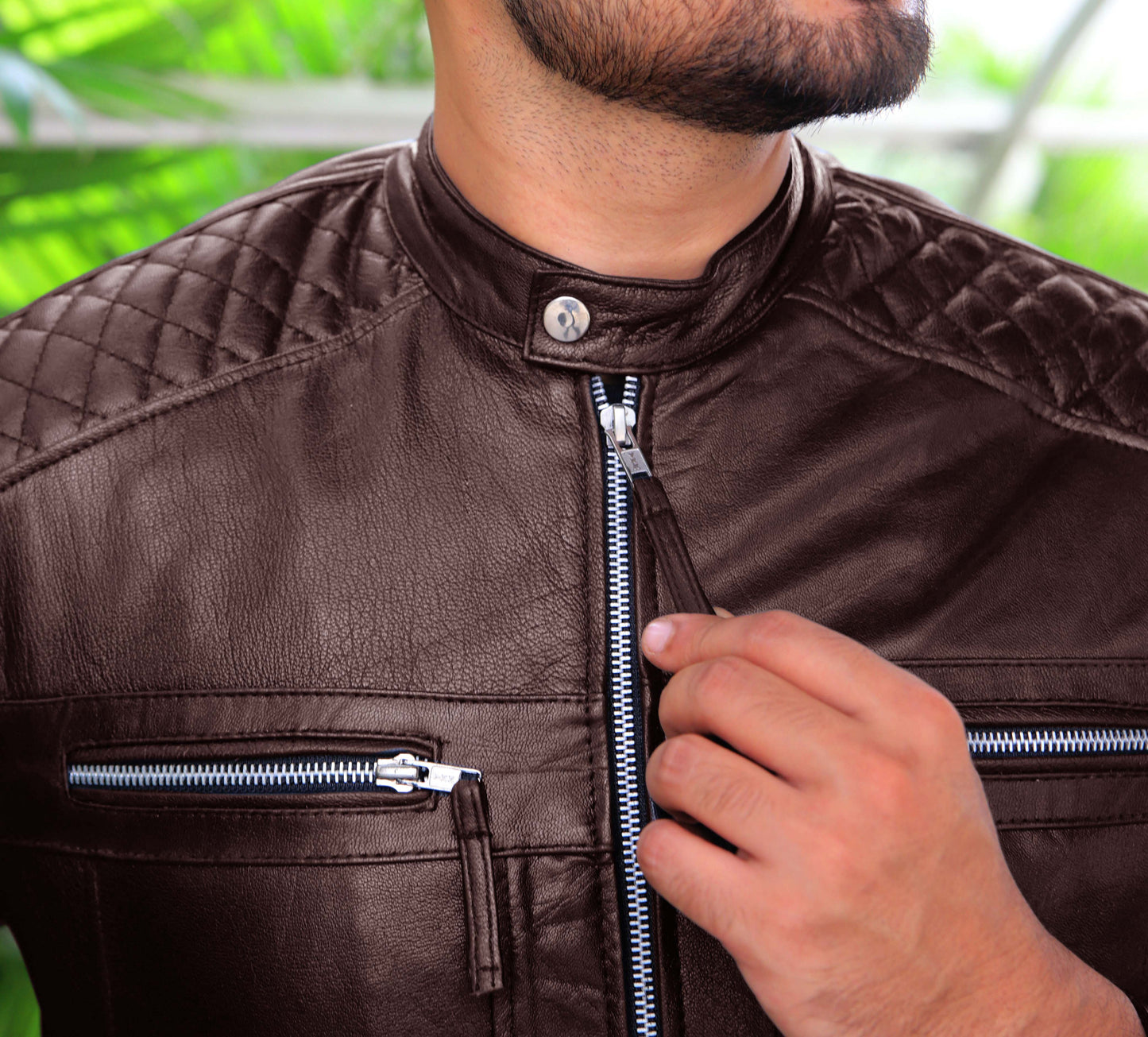 KHANPUR JACKET Men's Leather Jacket, Diamond Style Leather Jacket For Men, Biker Leather Jacket For Men- Brown